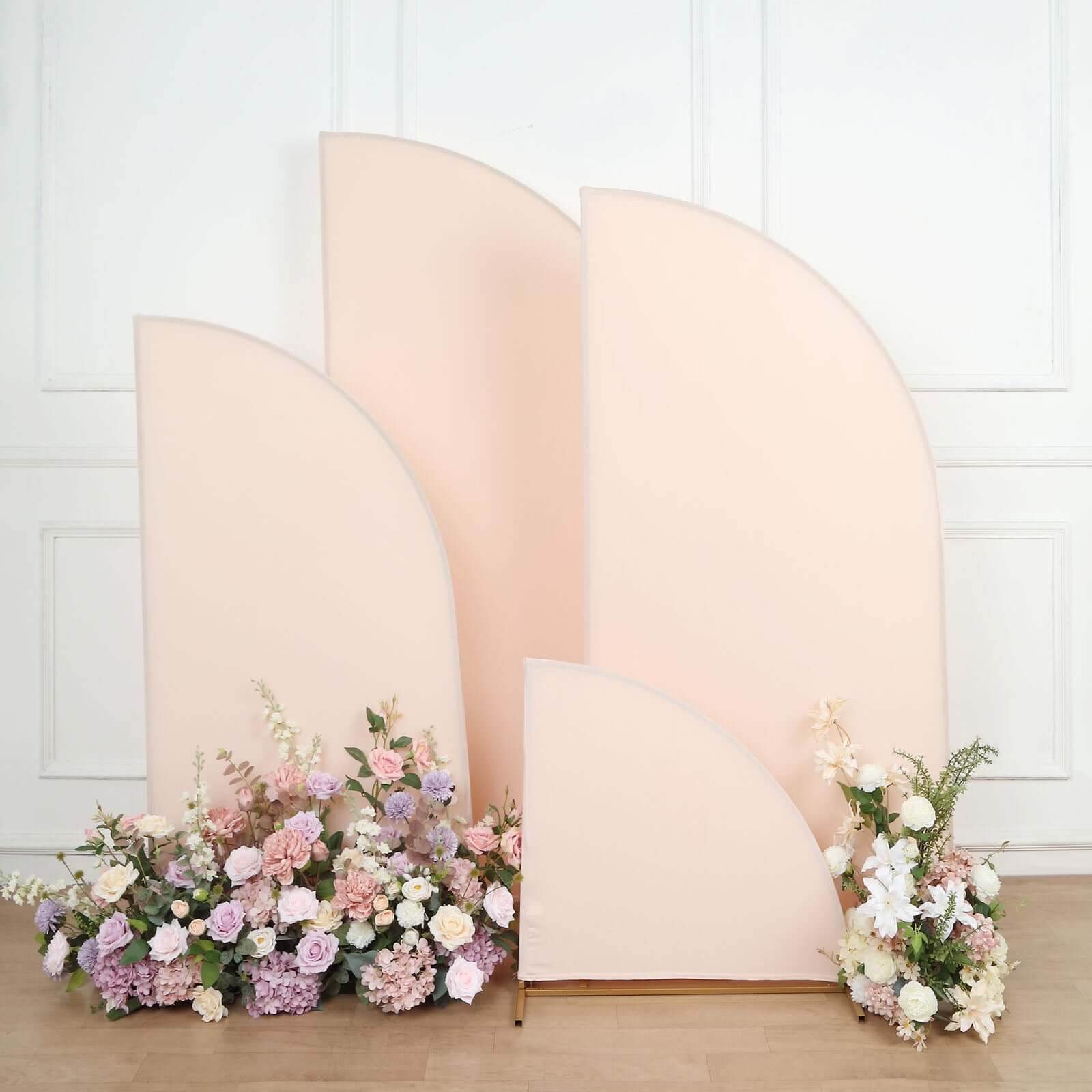 Set of 4 Matte Blush Spandex Half Moon Chiara Backdrop Stand Covers, Custom Fitted Wedding Arch Covers - 2.5ft,5ft,6ft,7ft