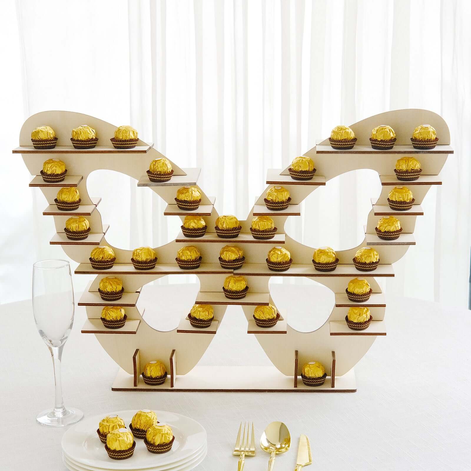 7-Tier Wooden Dessert Display Stand Butterfly Shaped Design Natural - Double Sided Cupcake Holder Shelf Rack 25