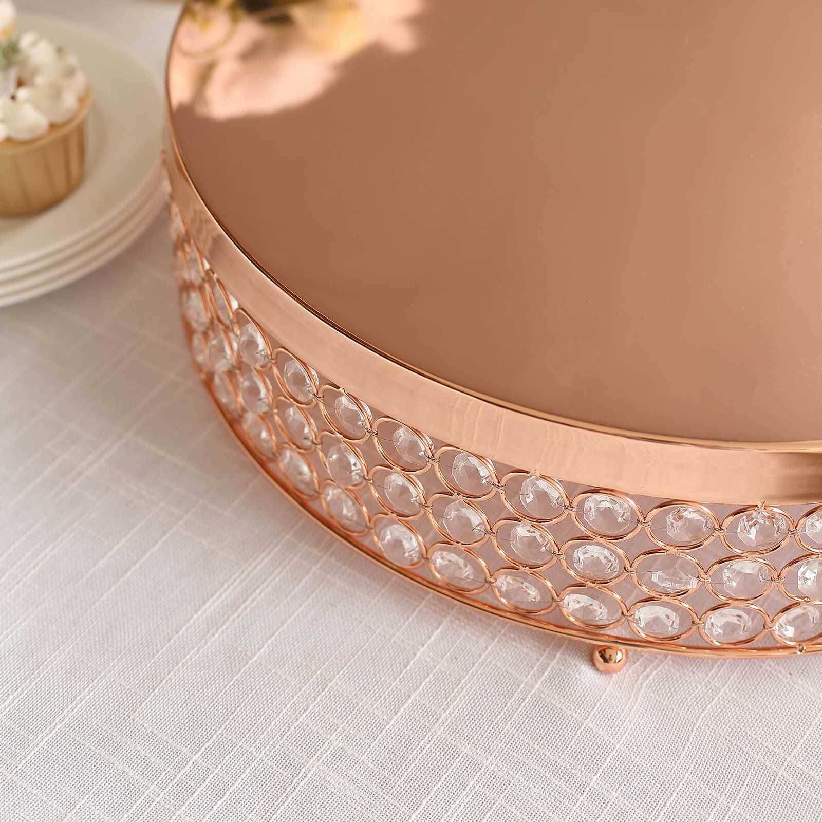 Metal Cake Stand Pedestal Crystal Beaded Design Rose Gold - Cupcake Display and Dessert Riser 16