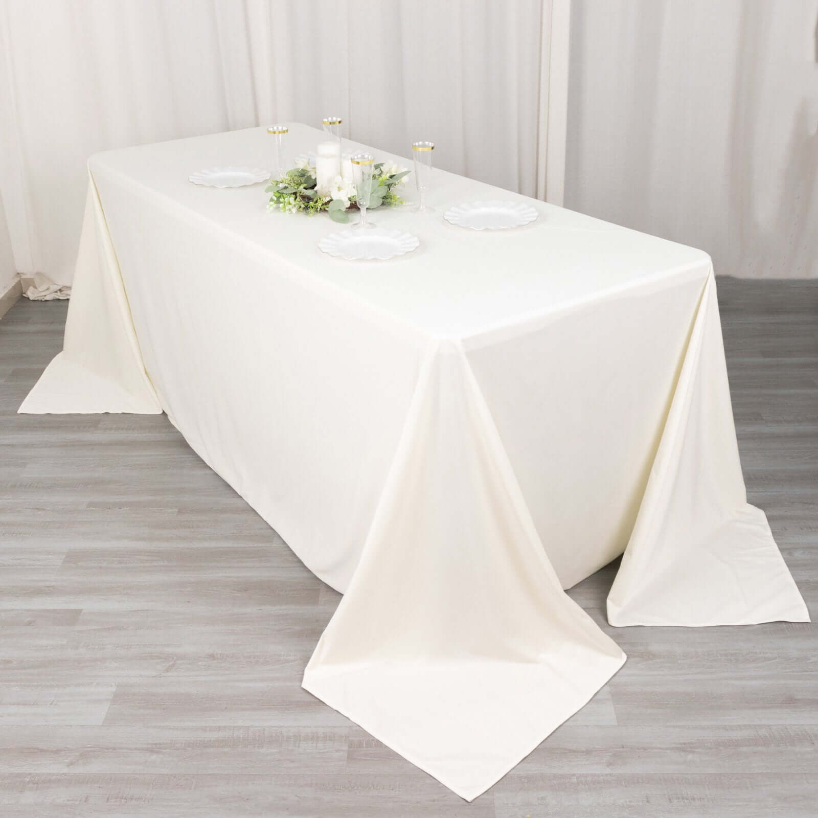 Premium Scuba Rectangular 90x132 Tablecloth Ivory - Wrinkle Free, Stain Resistant & Seamless Table Cover