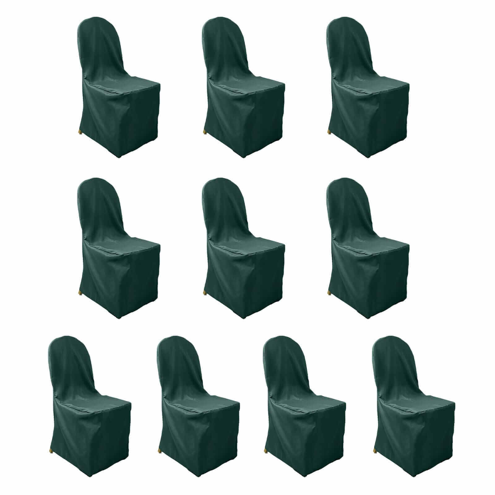 10 Pack Polyester Chair Cover for Banquet Chairs Hunter Emerald Green - Stain-Resistant Reusable Slip-On Slipcover