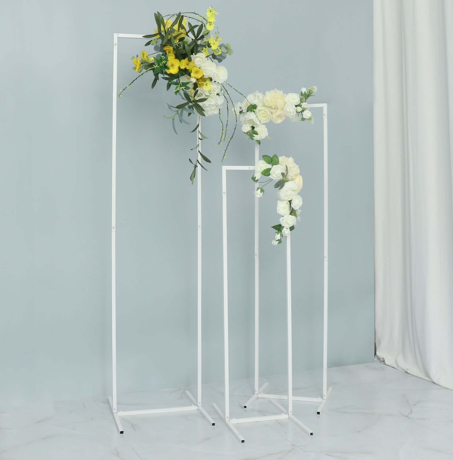 Set of 4 Wedding Arches Slim White Metal Rectangular Design Backdrop Stands - Floral Display Frames 3.6ft-6.5ft