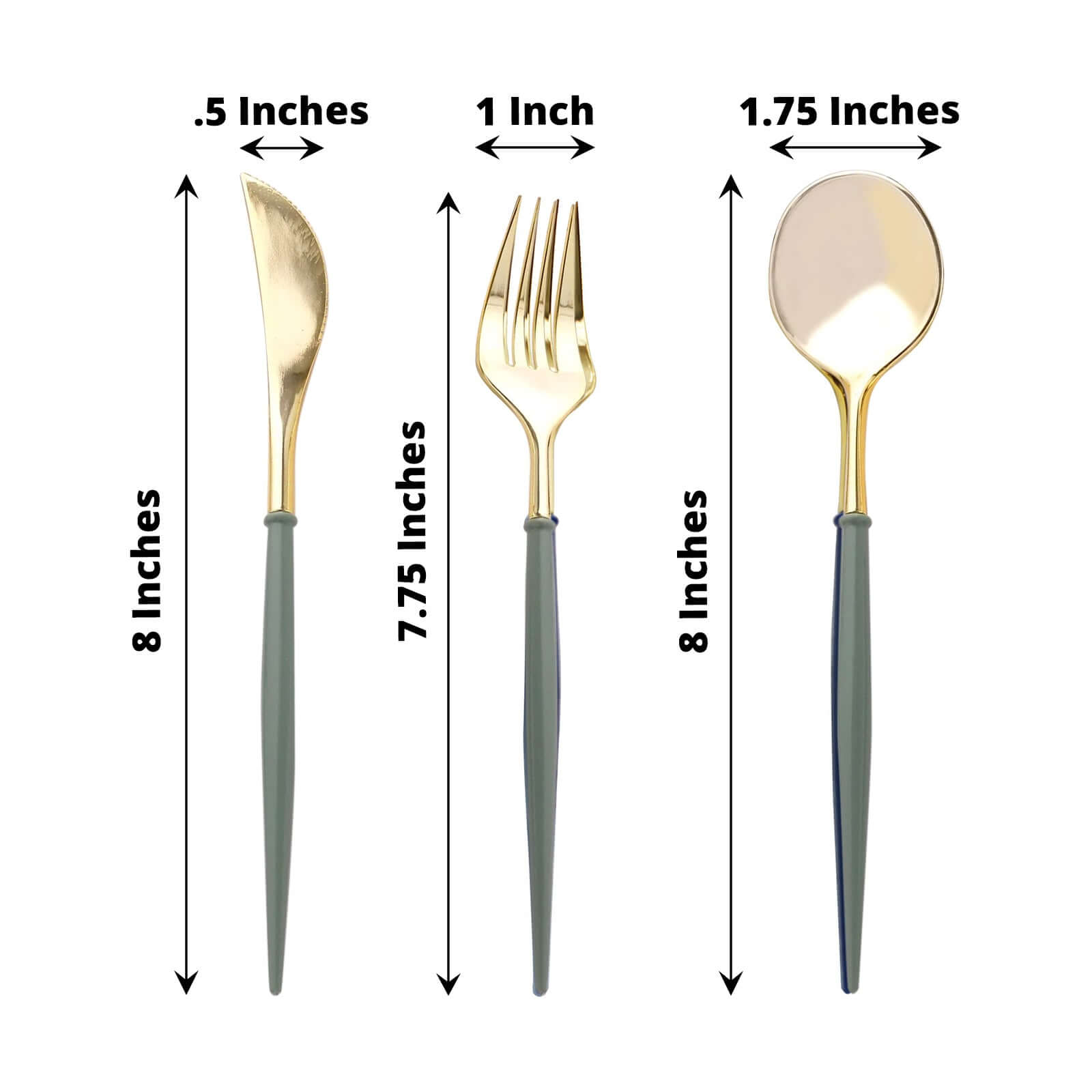 24-Pack Plastic Flatware Set in Metallic Gold with Dusty Sage Green Handle - Heavy Duty Disposable Modern Silverware 8