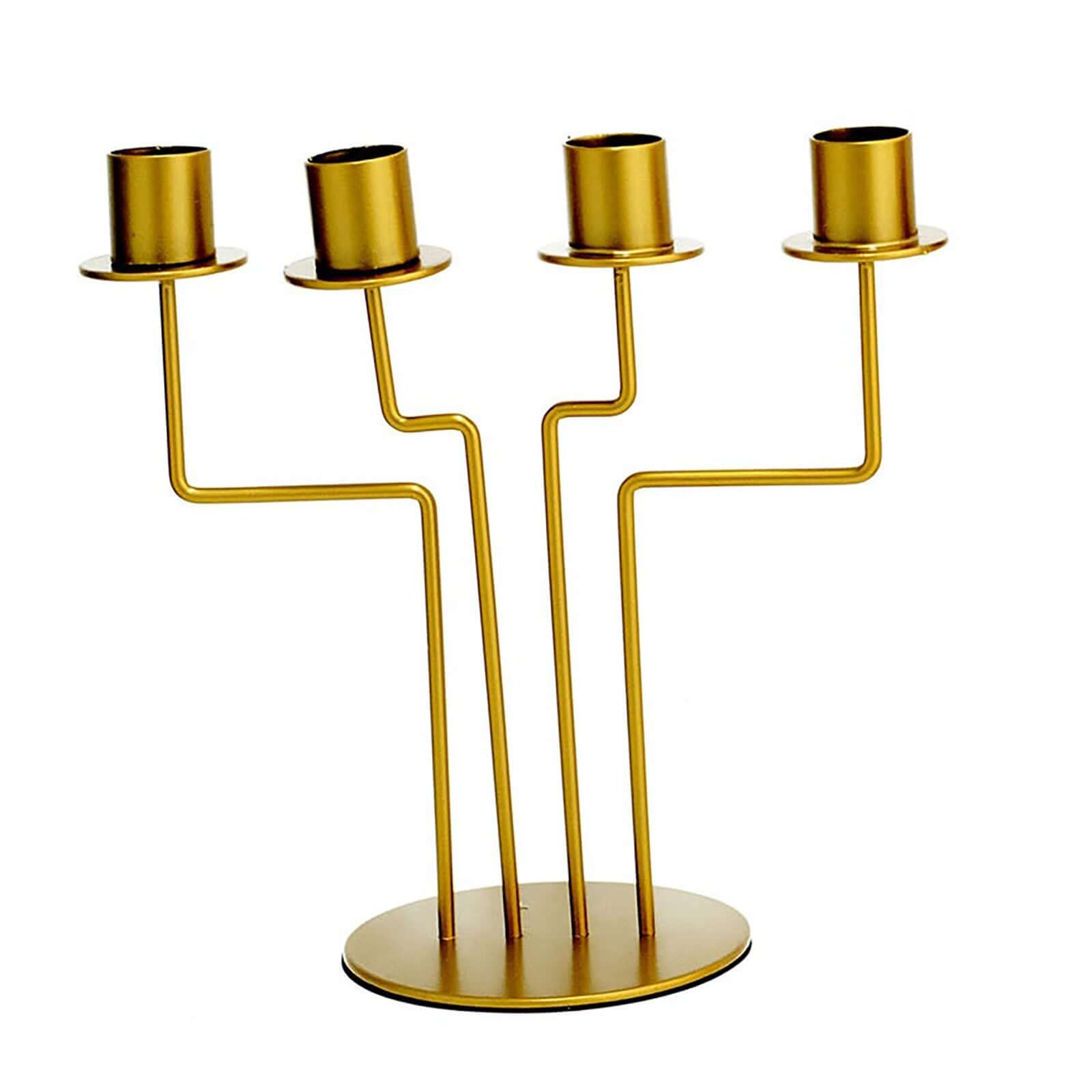 2-Pack Geometric Taper Candelabra 4 Arm Design Gold Metal Decorative Centerpiece - Perfect for Events 8