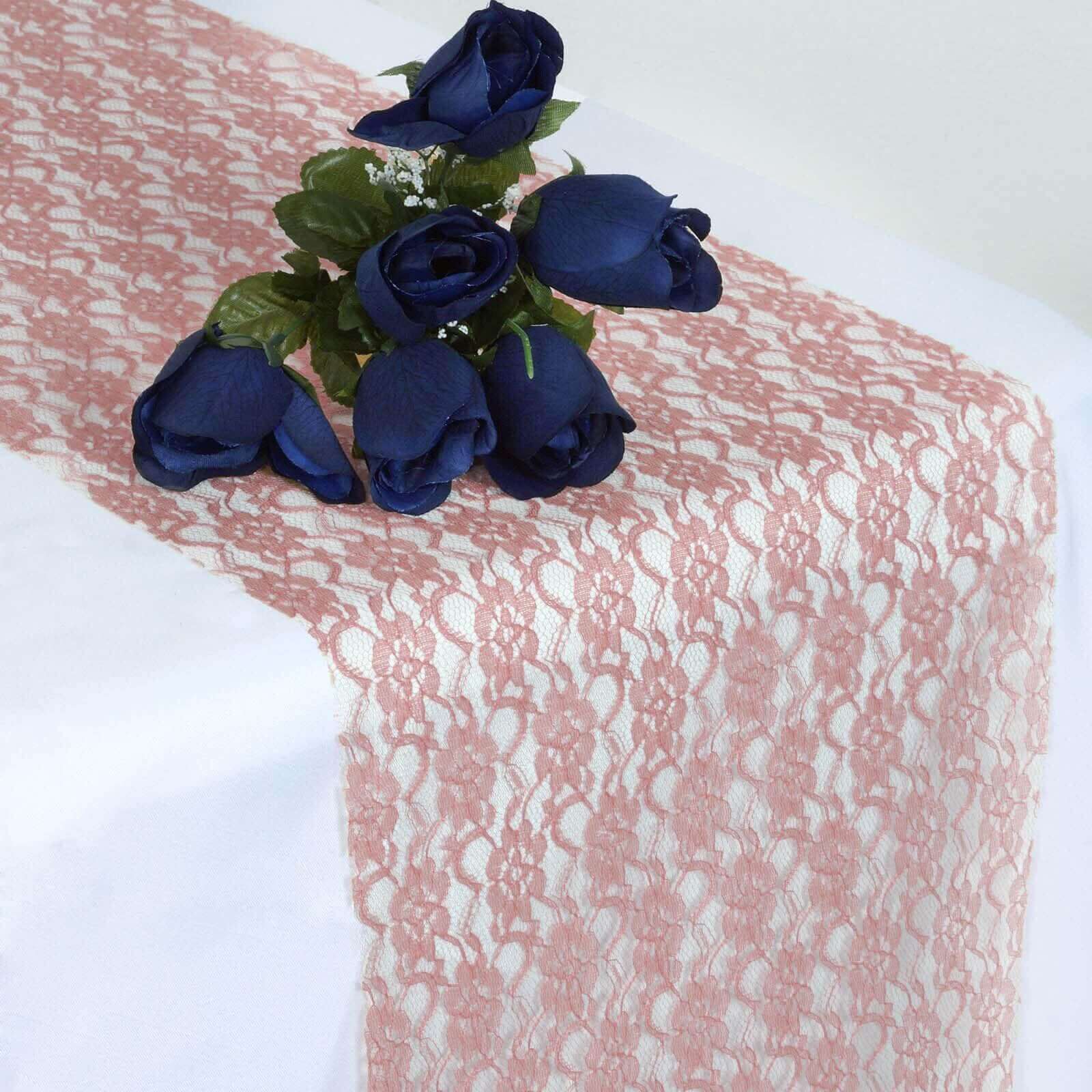 Floral Lace 12x108 Table Runner Dusty Rose - Stylish Vintage Table Decor