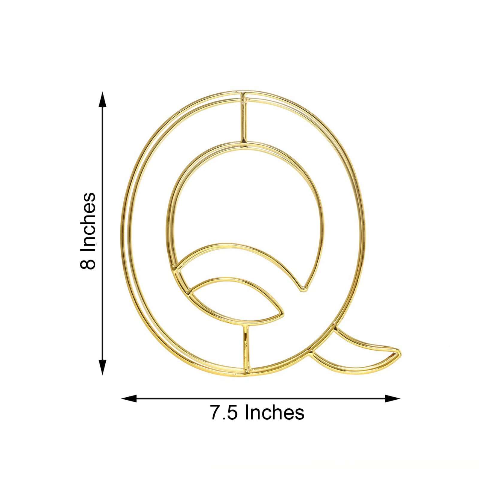 8 Tall Gold Freestanding 3D Decorative Wire Letter, Wedding Centerpiece - Q