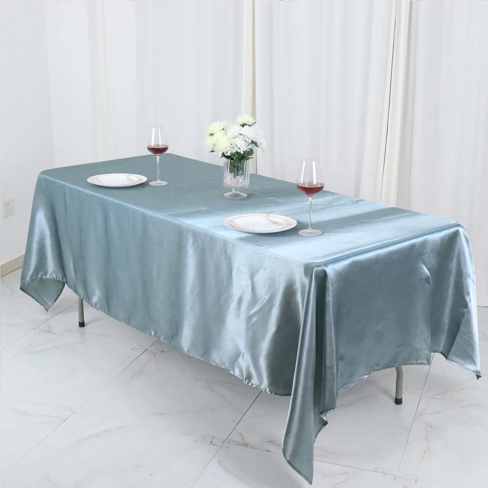 Satin Rectangular 60x102 Tablecloth Dusty Blue - Smooth and Lustrous Table Cover