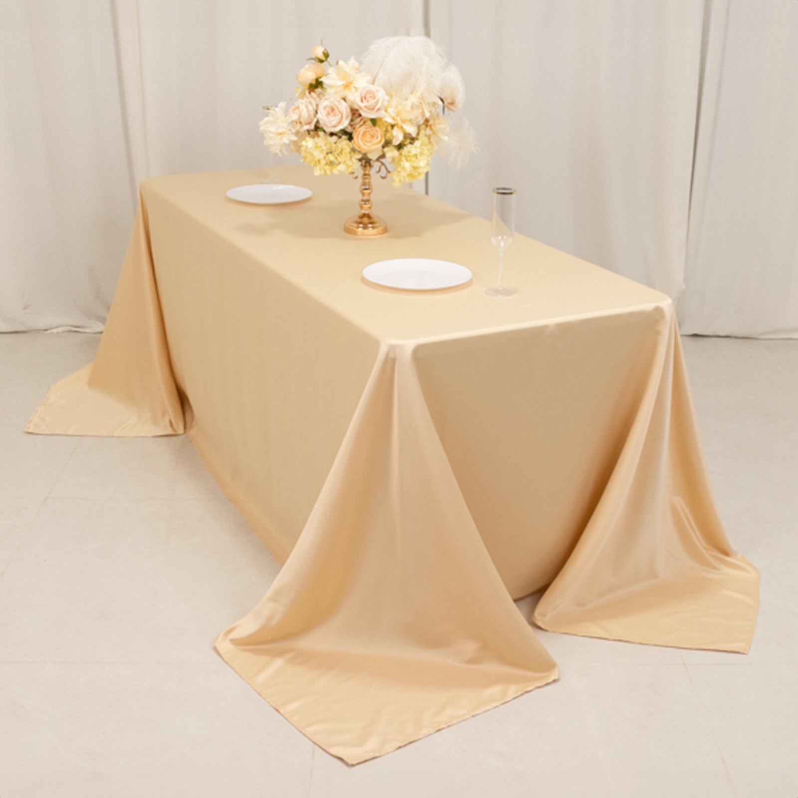 Lamour Satin 90x132 Rectangle Tablecloth Beige - Soft & Silk-Like Seamless Table Cover