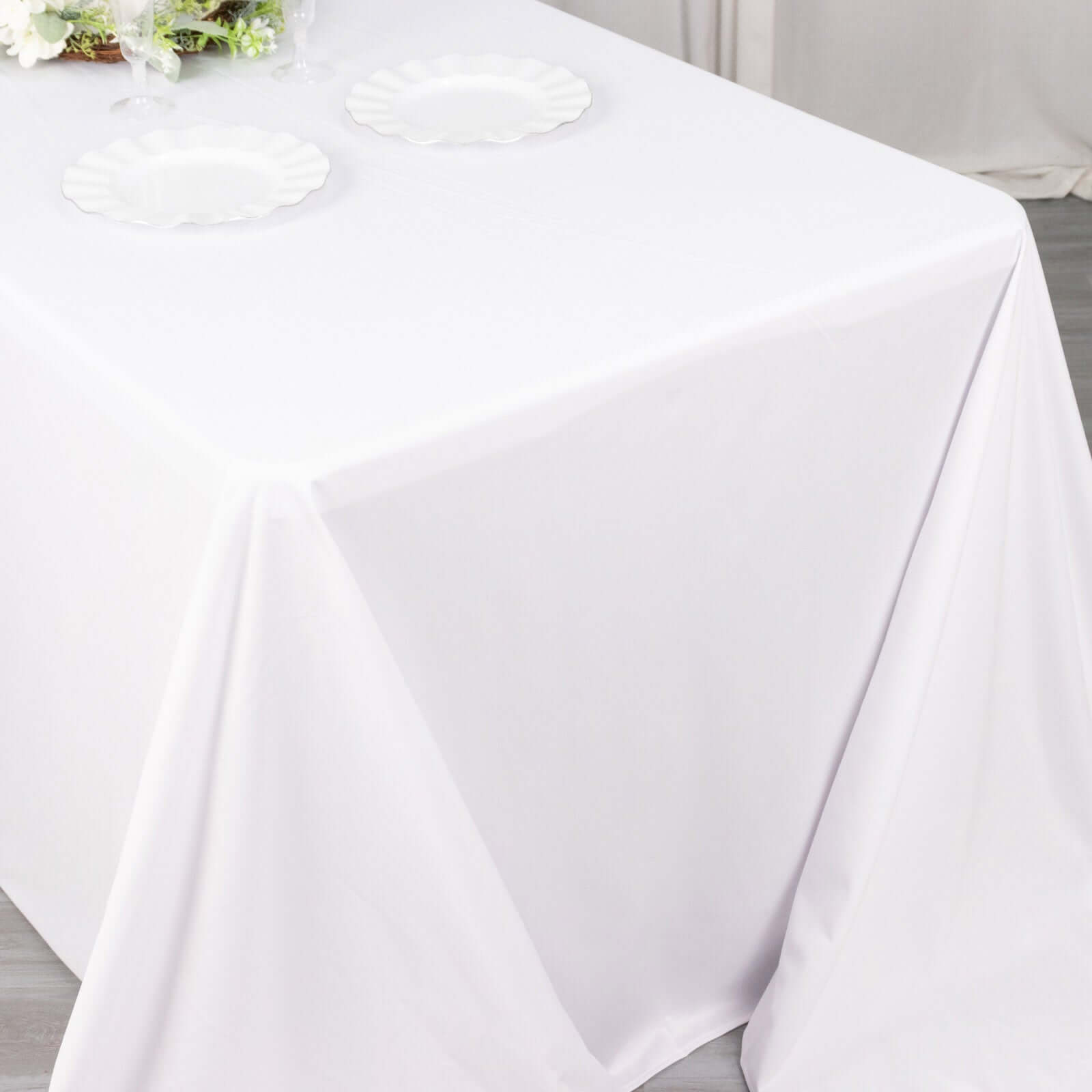 Premium Scuba Rectangular 90x132 Tablecloth White - Wrinkle Free, Stain Resistant & Seamless Table Cover for Weddings and Parties