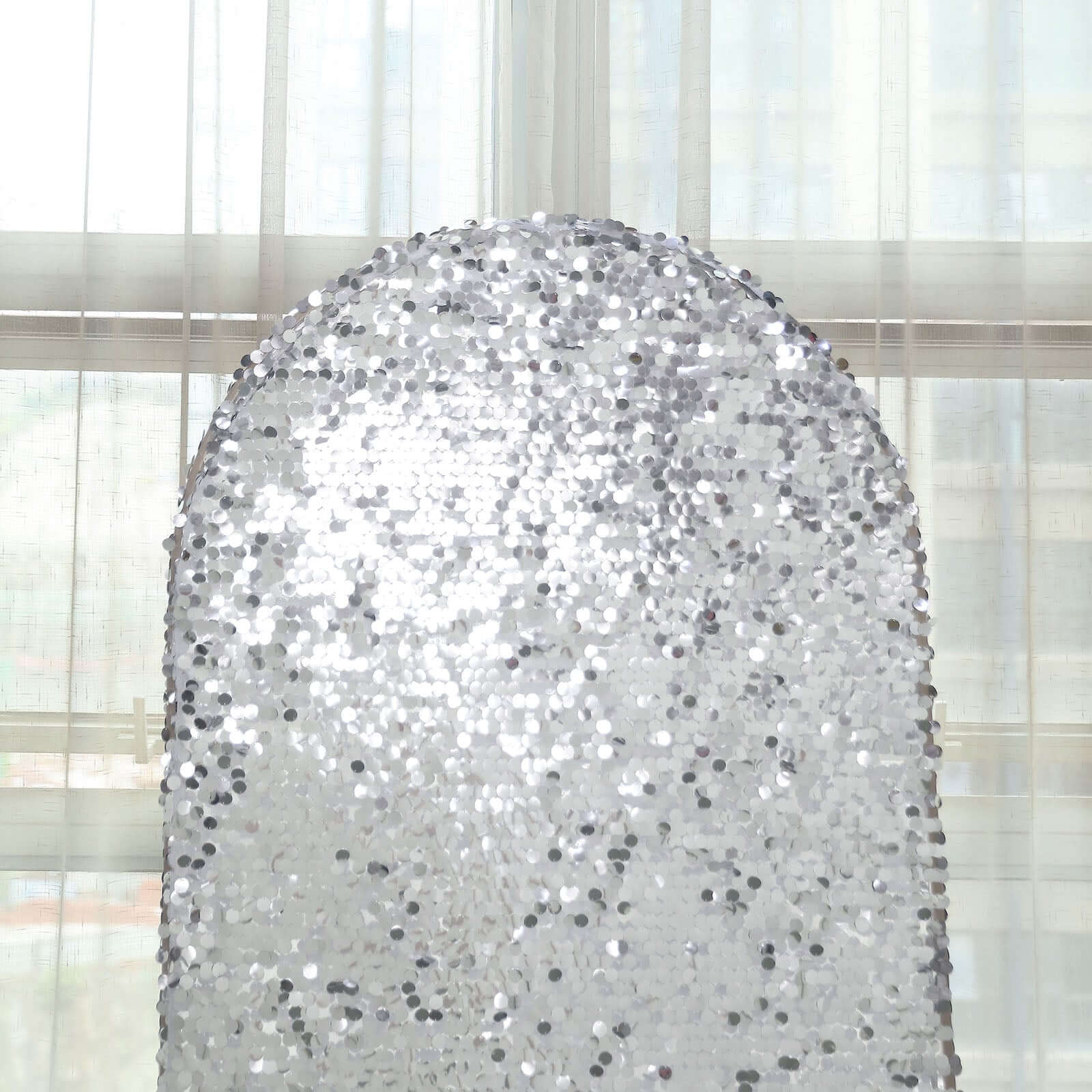 7ft Sparkly Silver Double Sided Big Payette Sequin Chiara Backdrop Stand Cover For Fitted Round Top Wedding Arch