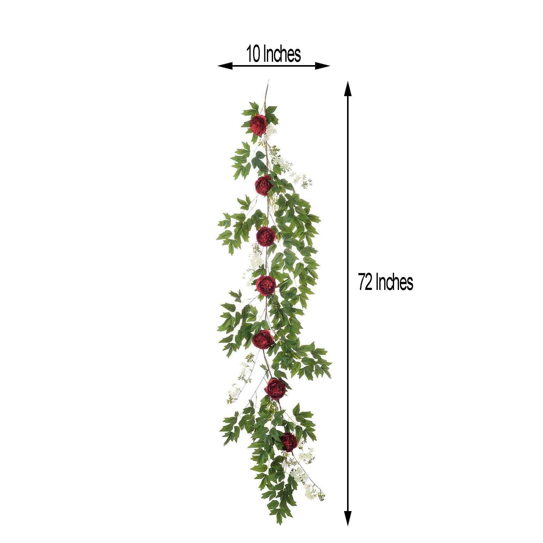 6ft Burgundy Artificial Peony Foliage Hanging Flower Garland Vine