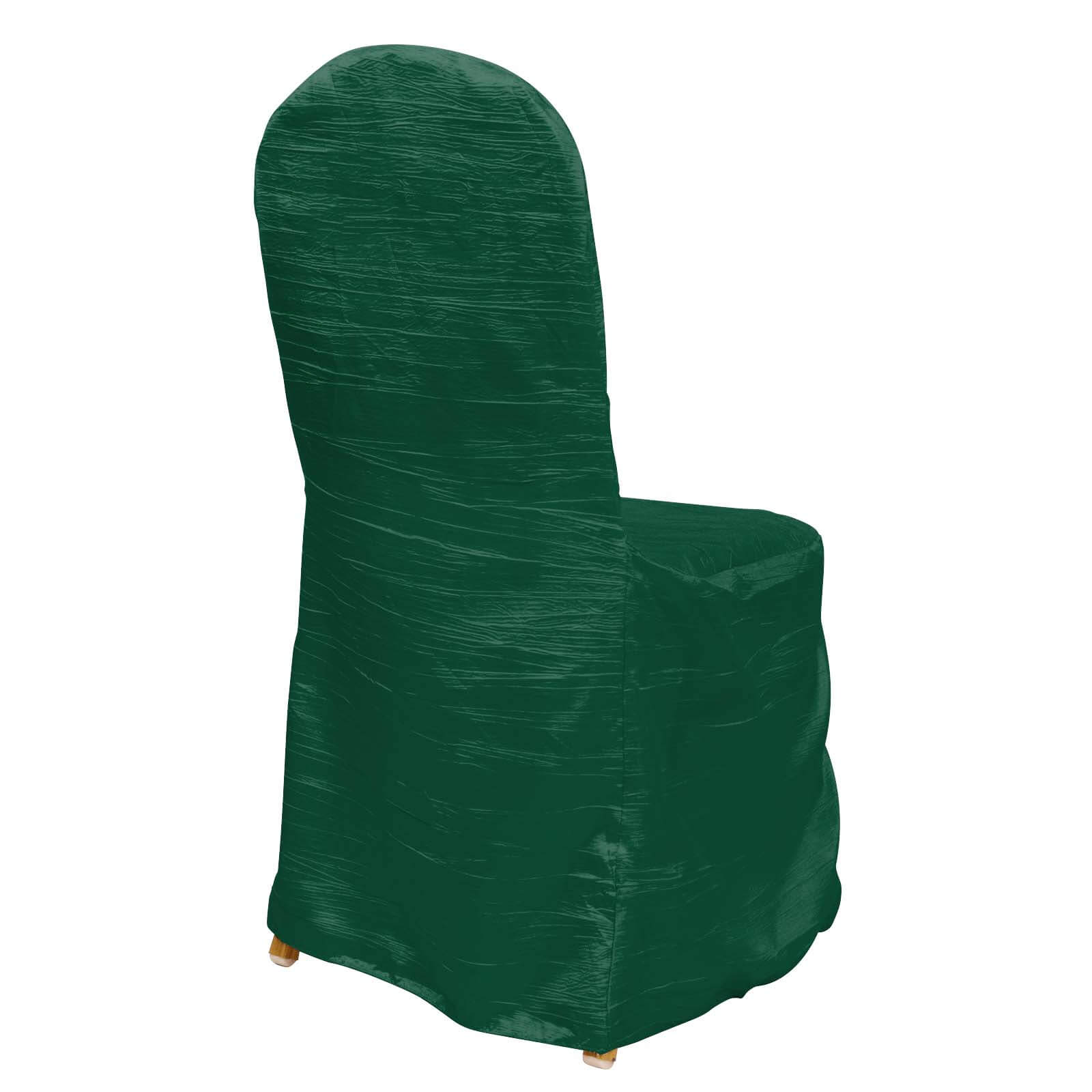 Crinkle Crushed Taffeta Chair Cover for Banquet Chairs Hunter Emerald Green - Reusable Slipcover