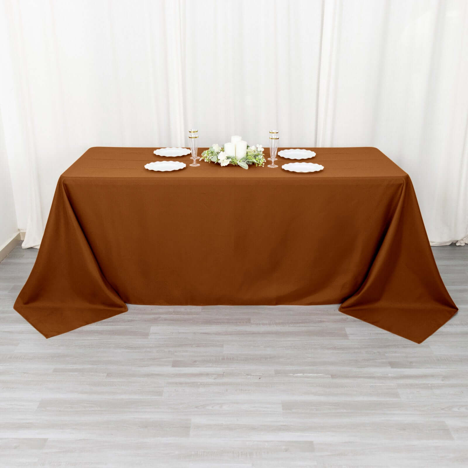 Polyester 90x132 Rectangle Tablecloth Cinnamon Brown - Seamless Wrinkle-Resistant Table Cover