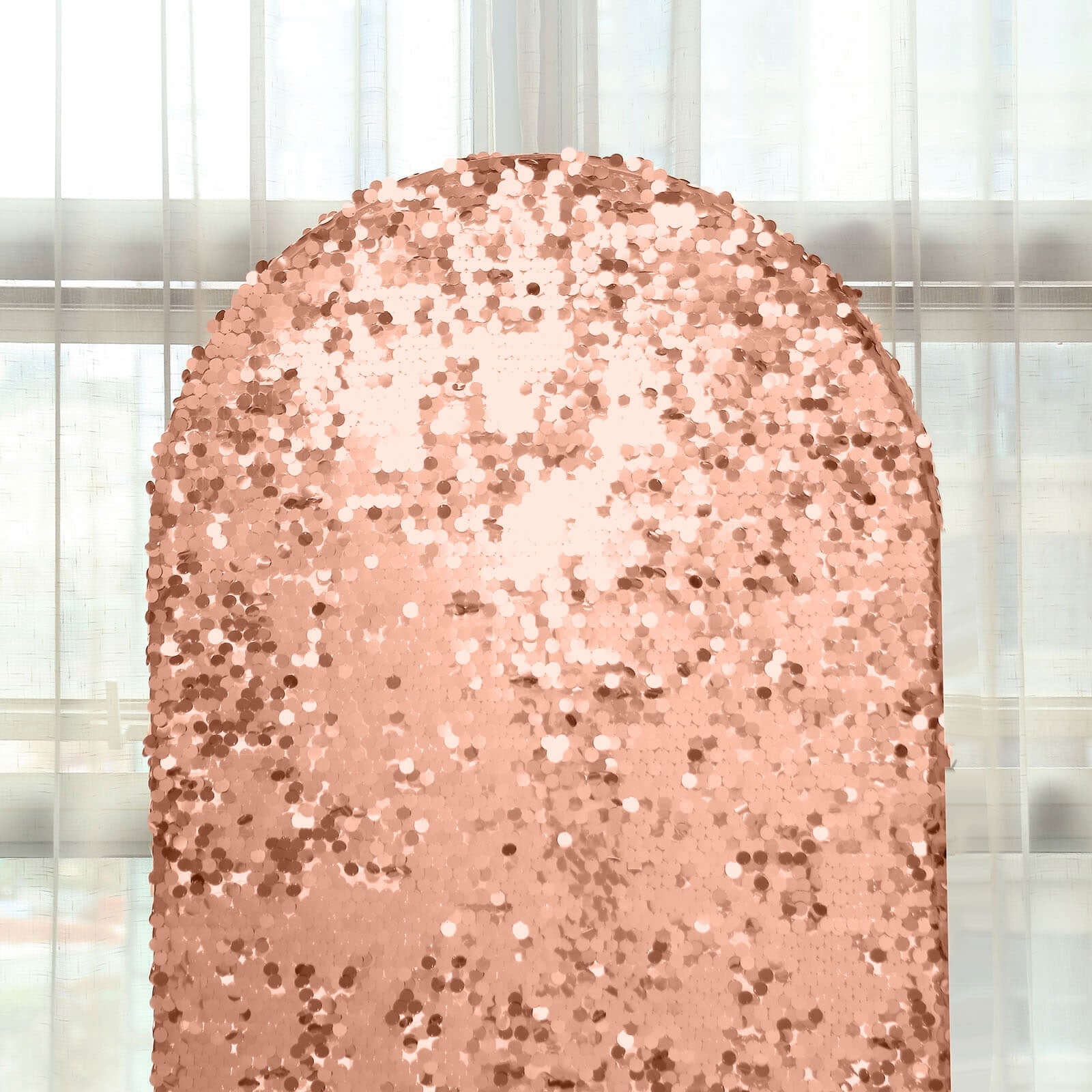 7ft Sparkly Rose Gold Double Sided Big Payette Sequin Chiara Backdrop Stand Cover For Fitted Round Top Wedding Arch