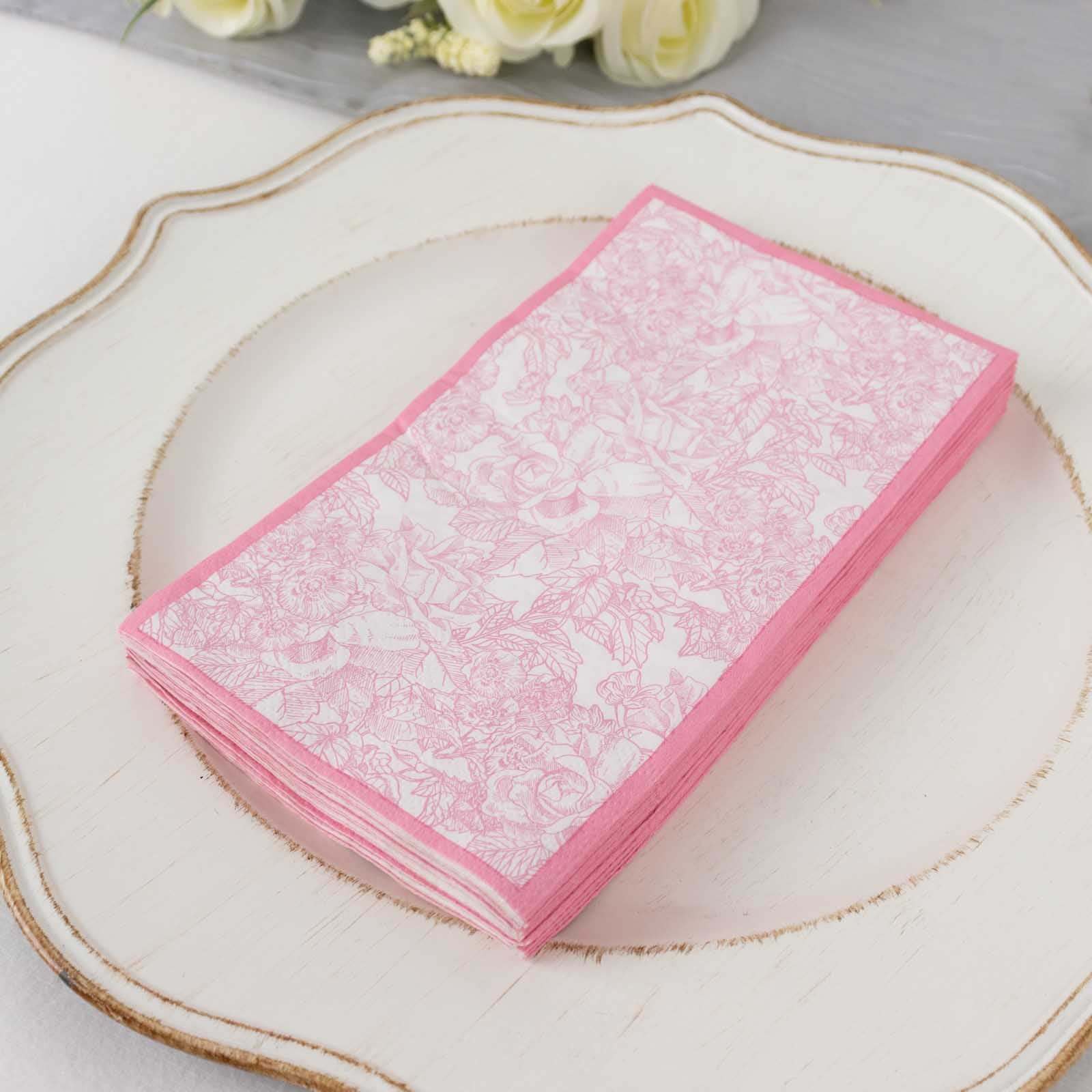 25-Pack Paper Dinner Napkins Pink with French Toile Pattern 2 Ply - Stylish Disposable Napkins for Events