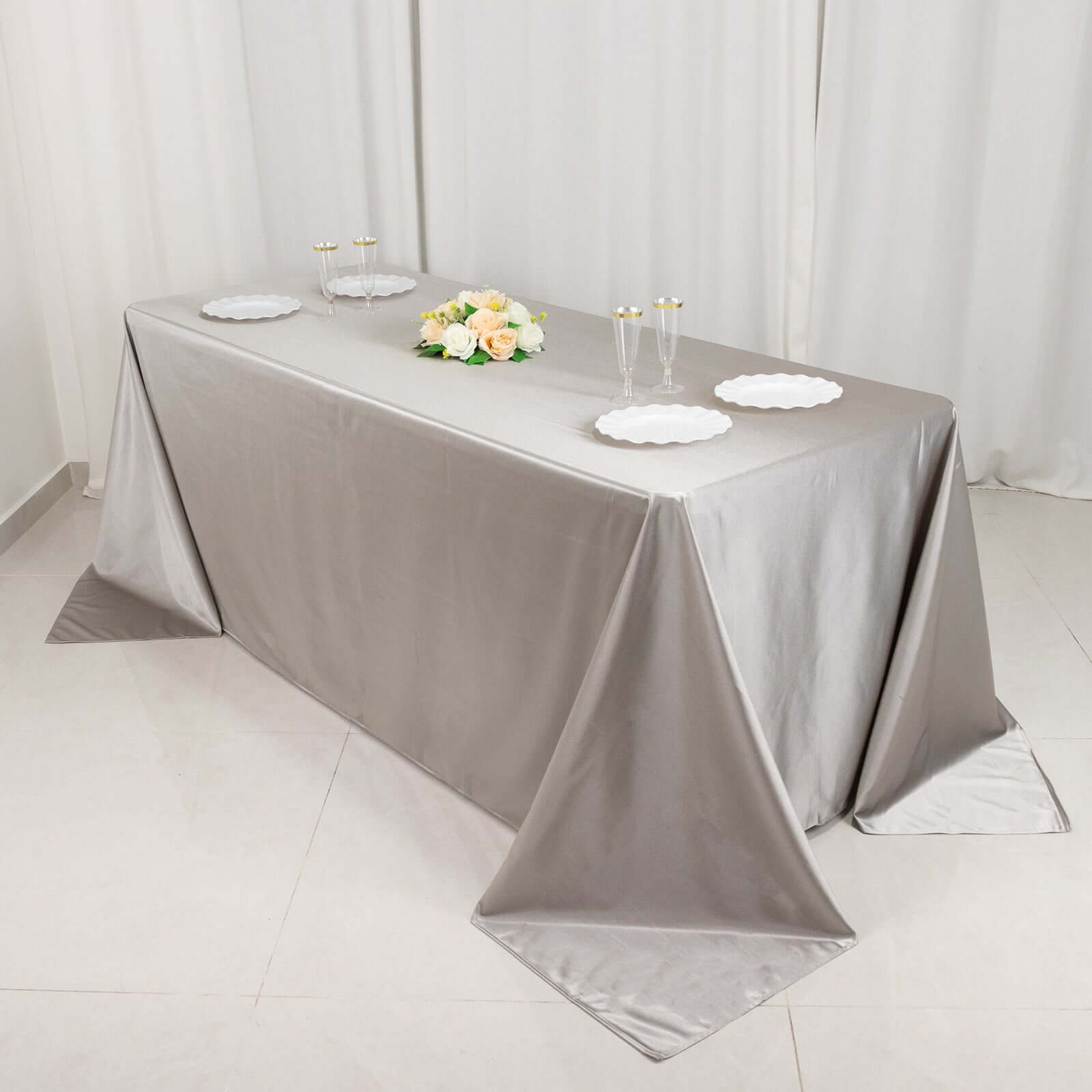 Premium Scuba Rectangular 90x132 Tablecloth Shimmering Silver - Wrinkle Free & Stain Resistant Seamless Table Cover