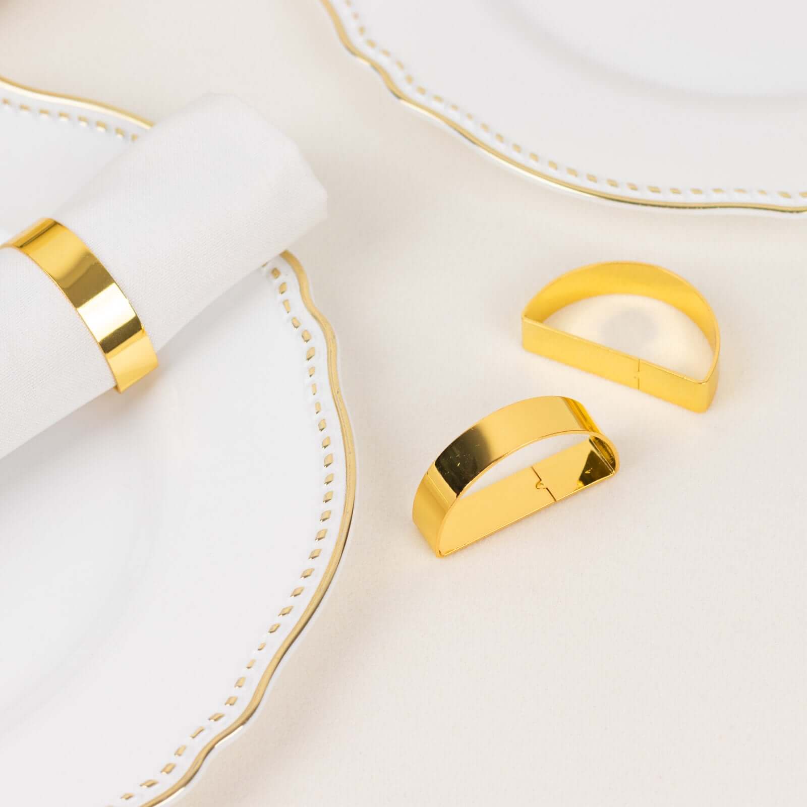 4 Pack 2 Shiny Gold Metal Semicircle Napkin Rings, D-Shaped Serviette Buckle Napkin Holders