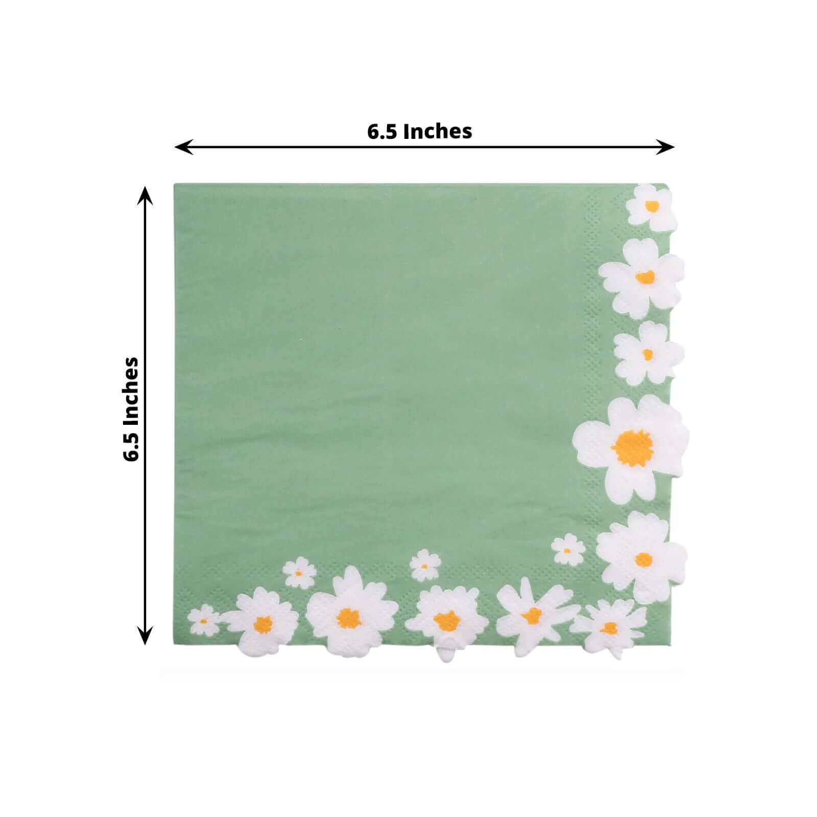 50-Pack Paper Beverage Napkins with Daisy Flower Design Sage Green - 2 Ply Soft 18GSM Floral Wedding Napkins 6.5x6.5