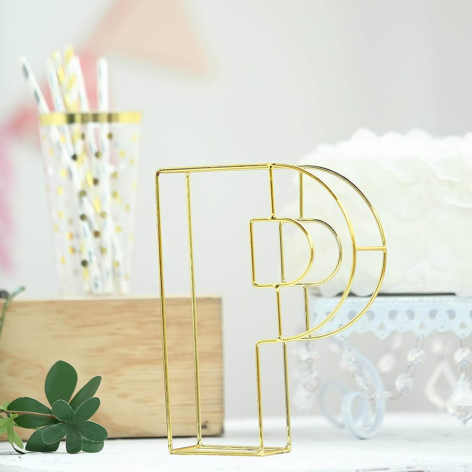 8 Tall Gold Freestanding 3D Decorative Wire Letter, Wedding Centerpiece - P