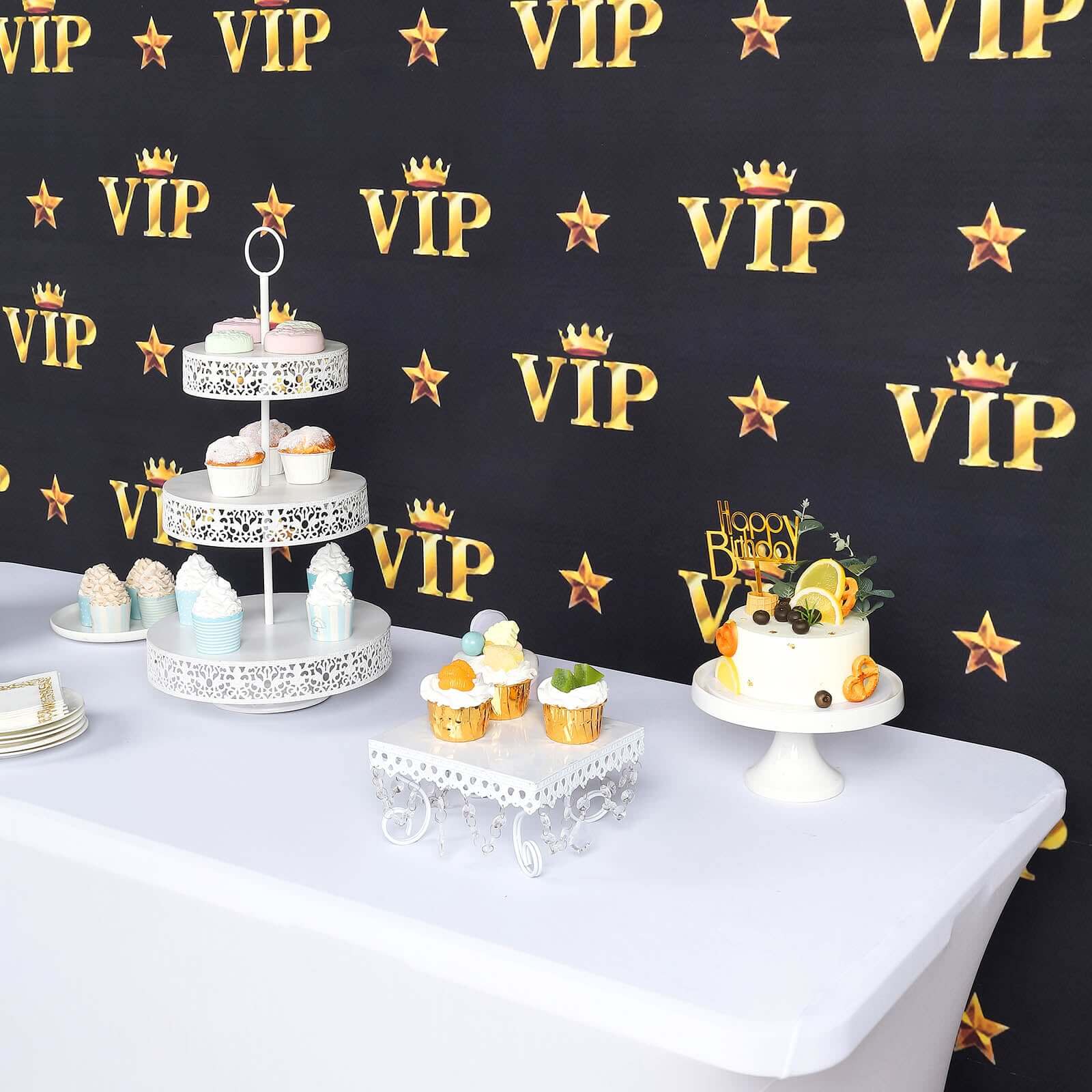 8ftx8ft VIP Red Carpet Event Gold Crown Star Hollywood Vinyl Photography Backdrop - Black Gold