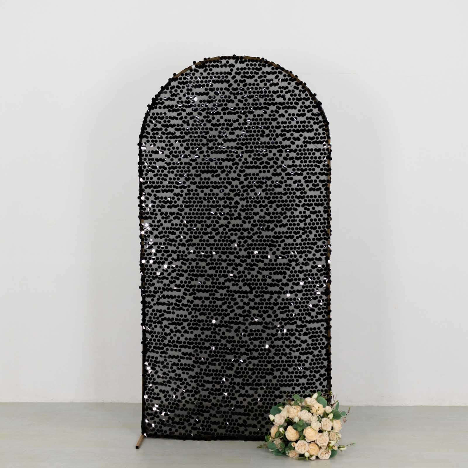 7ft Sparkly Black Big Payette Sequin Fitted Wedding Arch Cover for Round Top Chiara Backdrop Stand