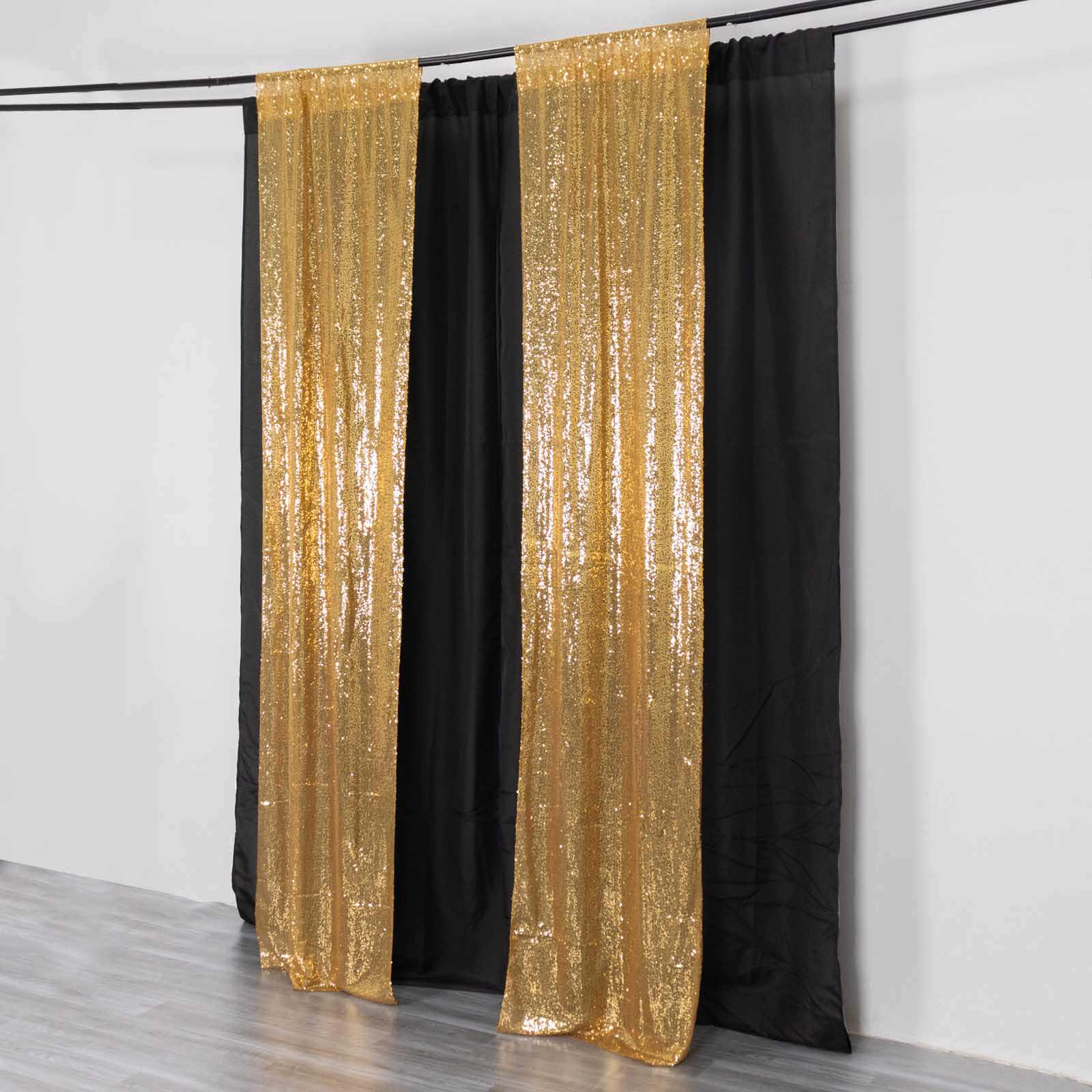 2 Pack Gold Sequin Event Curtain Drapes with Rod Pockets, Seamless Backdrop Event Panels - 8ftx2ft