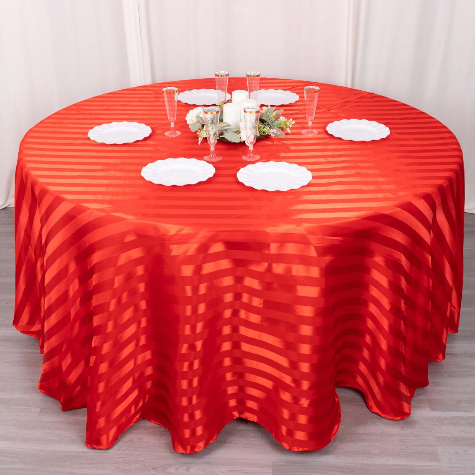 Satin Striped 120 Round Tablecloth Red Satin Stripe - Silky Smooth Seamless Table Cover