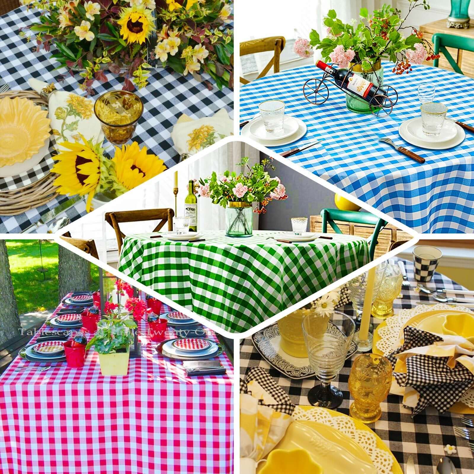 Polyester 70x70 Table Overlay Square Tablecloth White/Black - Checkered Buffalo Plaid Design for Rustic Decor