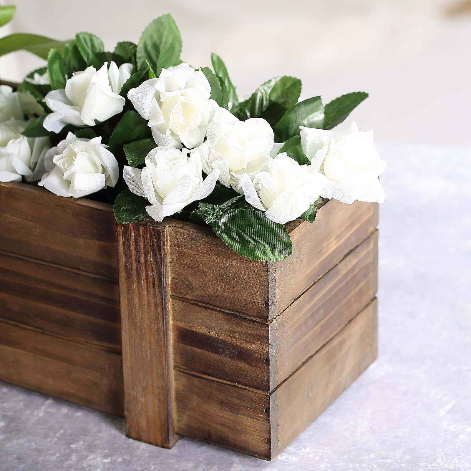 Rustic Wood Planter Box Smoked Brown - Durable Event Decor with Removable Plastic Liner 24x6