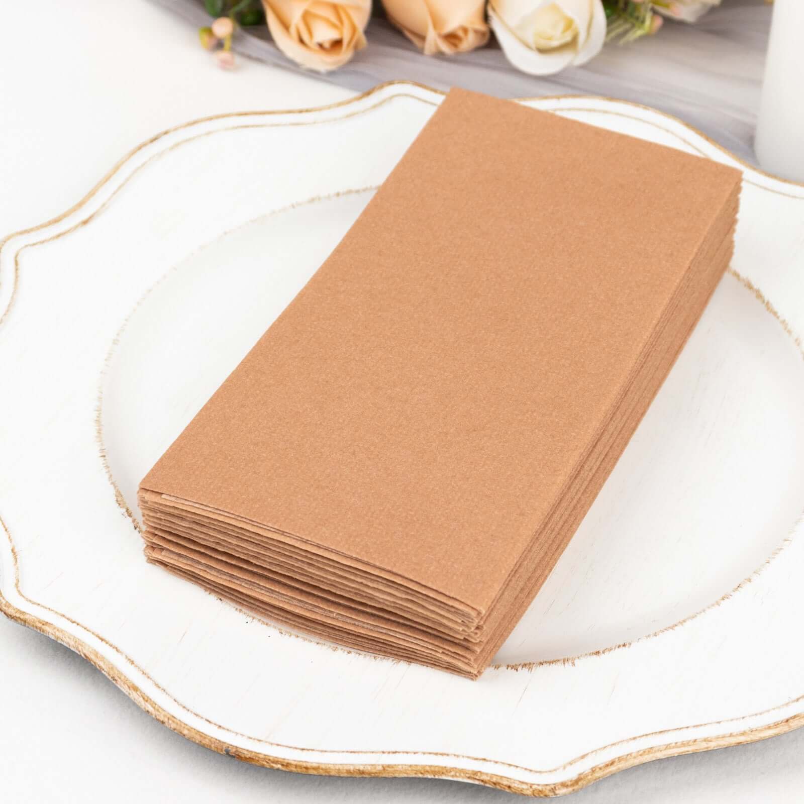 20-Pack Paper Linen-Like Napkins Terracotta (Rust) - Disposable Hygienic Airlaid Guest Towels 8.5x4