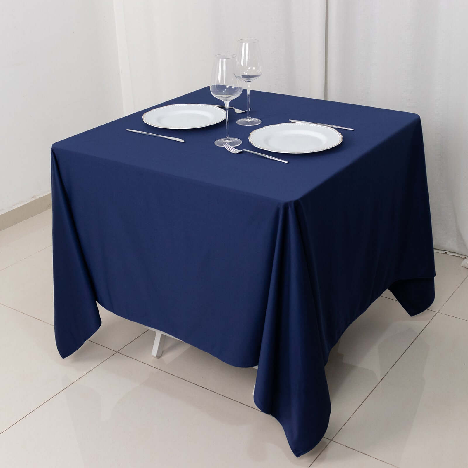 Premium Scuba Square 70x70 Tablecloth Navy Blue - Wrinkle Free & Stain Resistant Table Cover