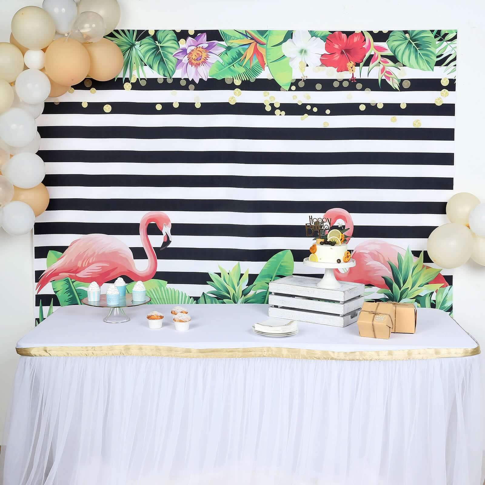 5ftx7ft Pink Flamingo Stripe Vinyl Photo Shoot Backdrop Banner