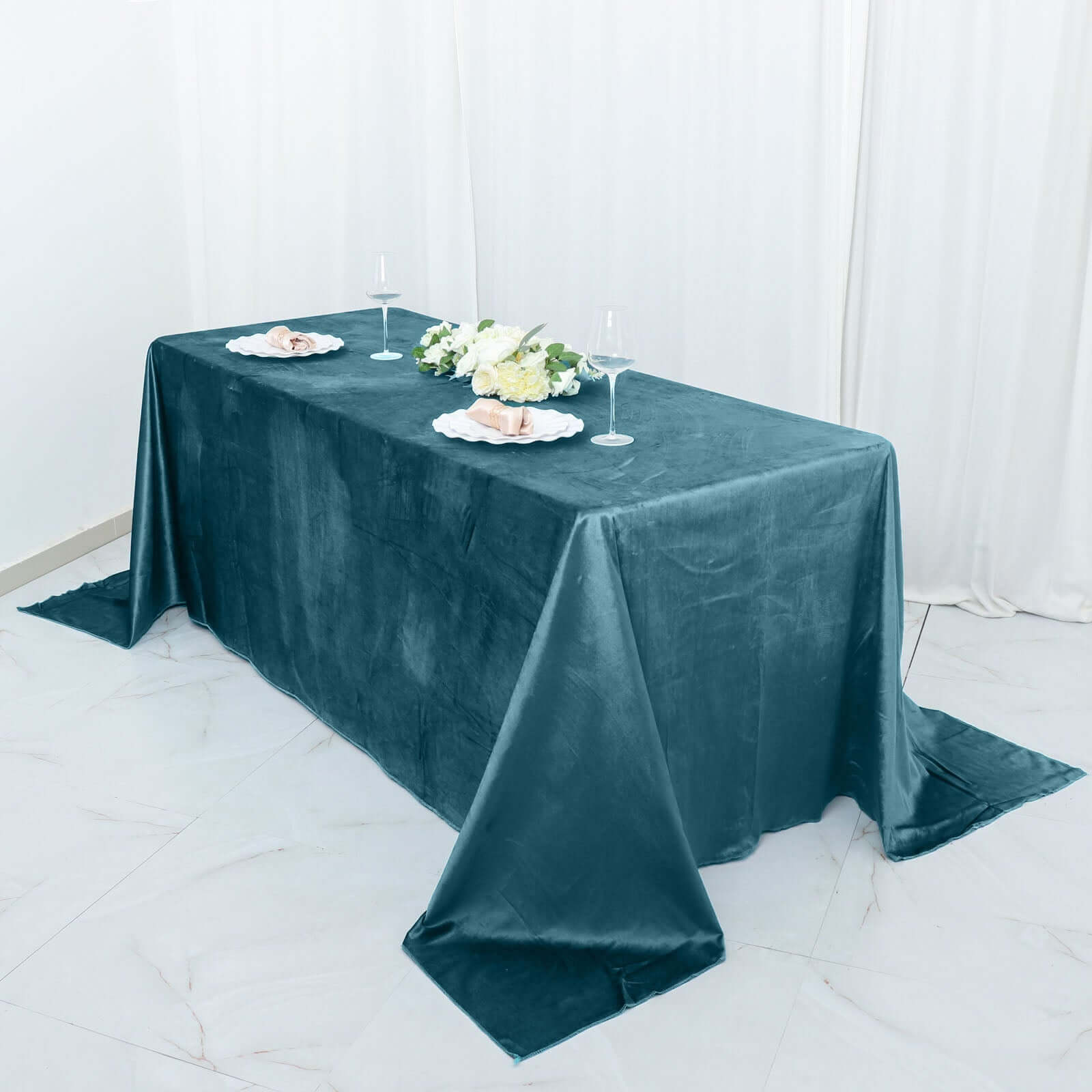 Premium Velvet 90x132 Rectangle Tablecloth Peacock Teal - Reusable Soft & Seamless Table Cover