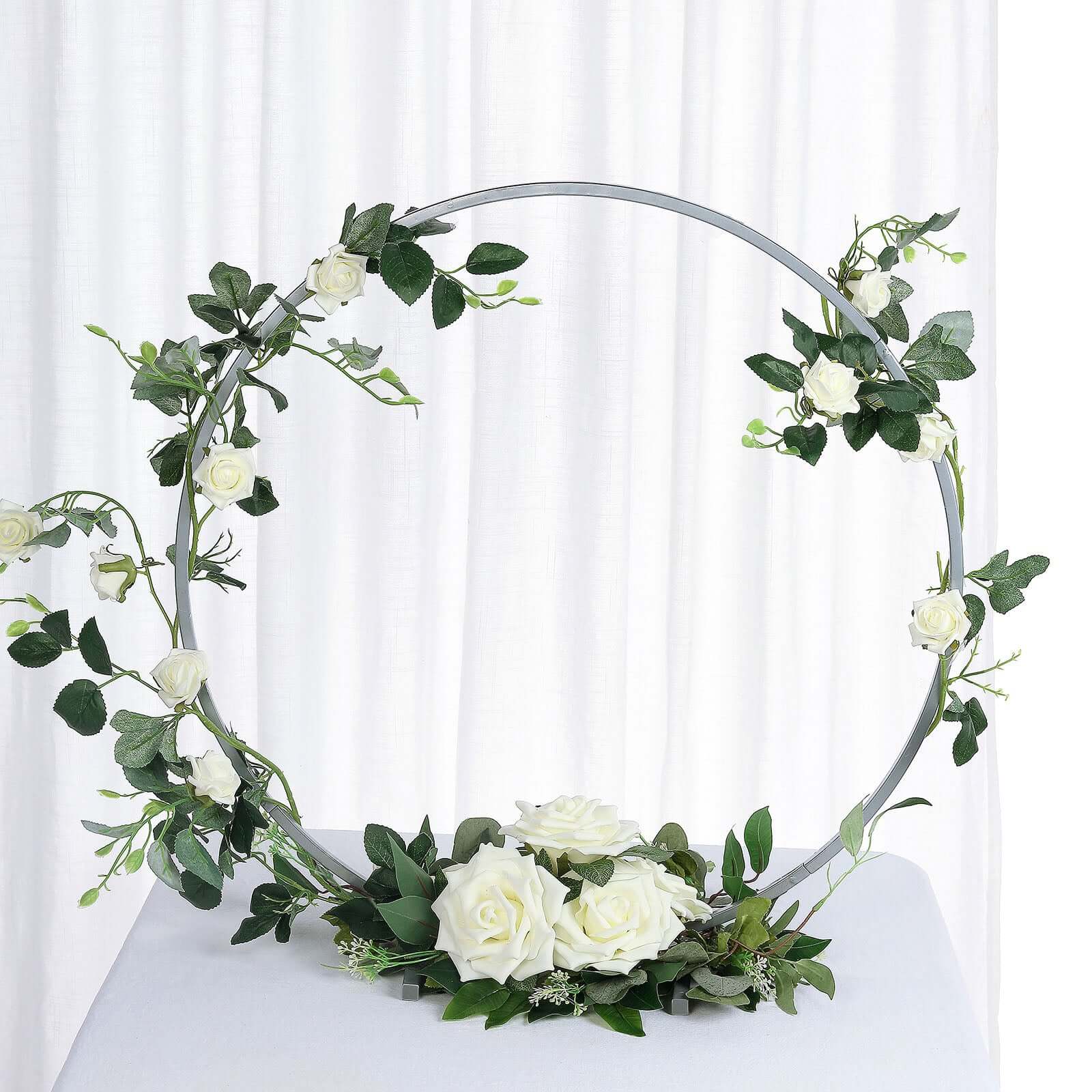 24 Silver Round Arch Wedding Centerpiece, Metal Hoop Wreath Tabletop Decor