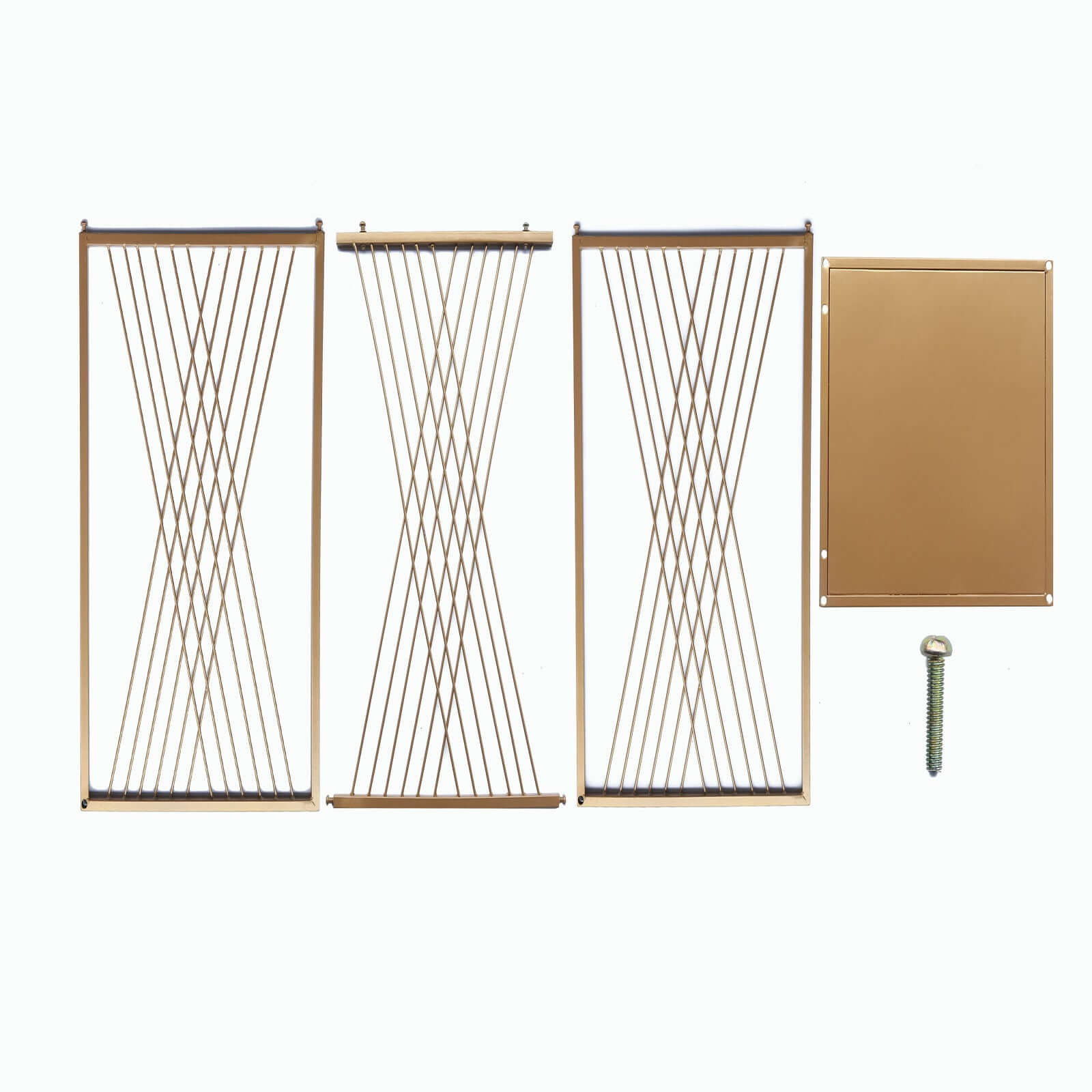 Set of 3 Gold Metal Rectangular Plant Stands with Geometric Crossed Lines Pattern, Nesting Cake Dessert Tables Floral Display Stands - 19,27,35