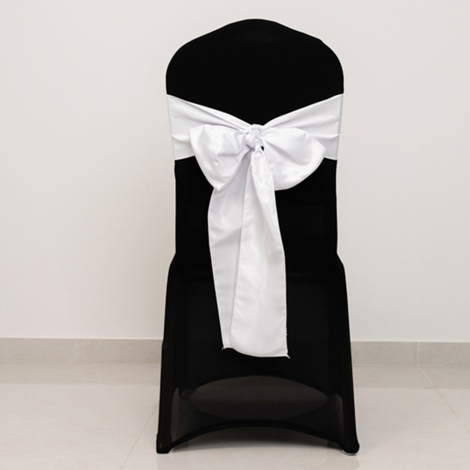 5 Pack Lamour Satin 6x106 Chair Sashes White - Stylish Reusable Decorative Bows for Weddings & Gatherings