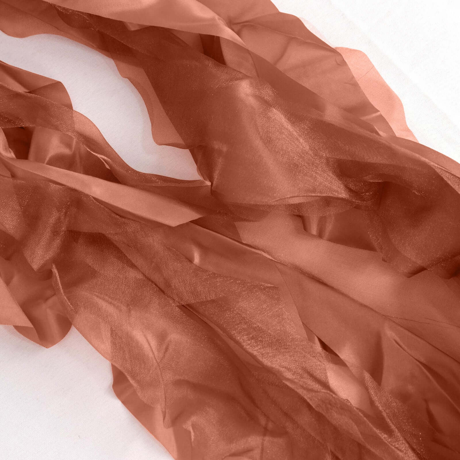 5 Pack Chiffon Satin Chair Sashes Terracotta (Rust) - Easy to Install Ruffled Curly Willow