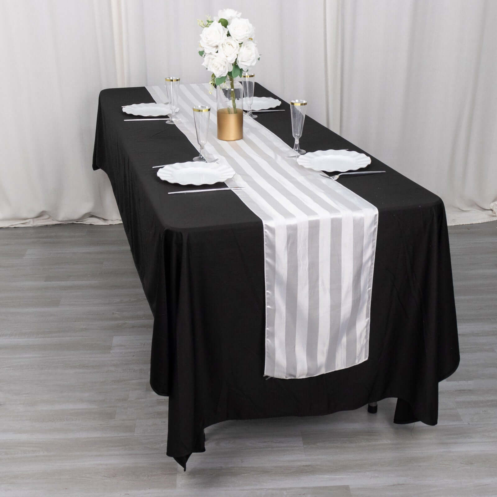 Satin 12x108 Table Runner White - Stripe Classic Wedding & Event Table Decor