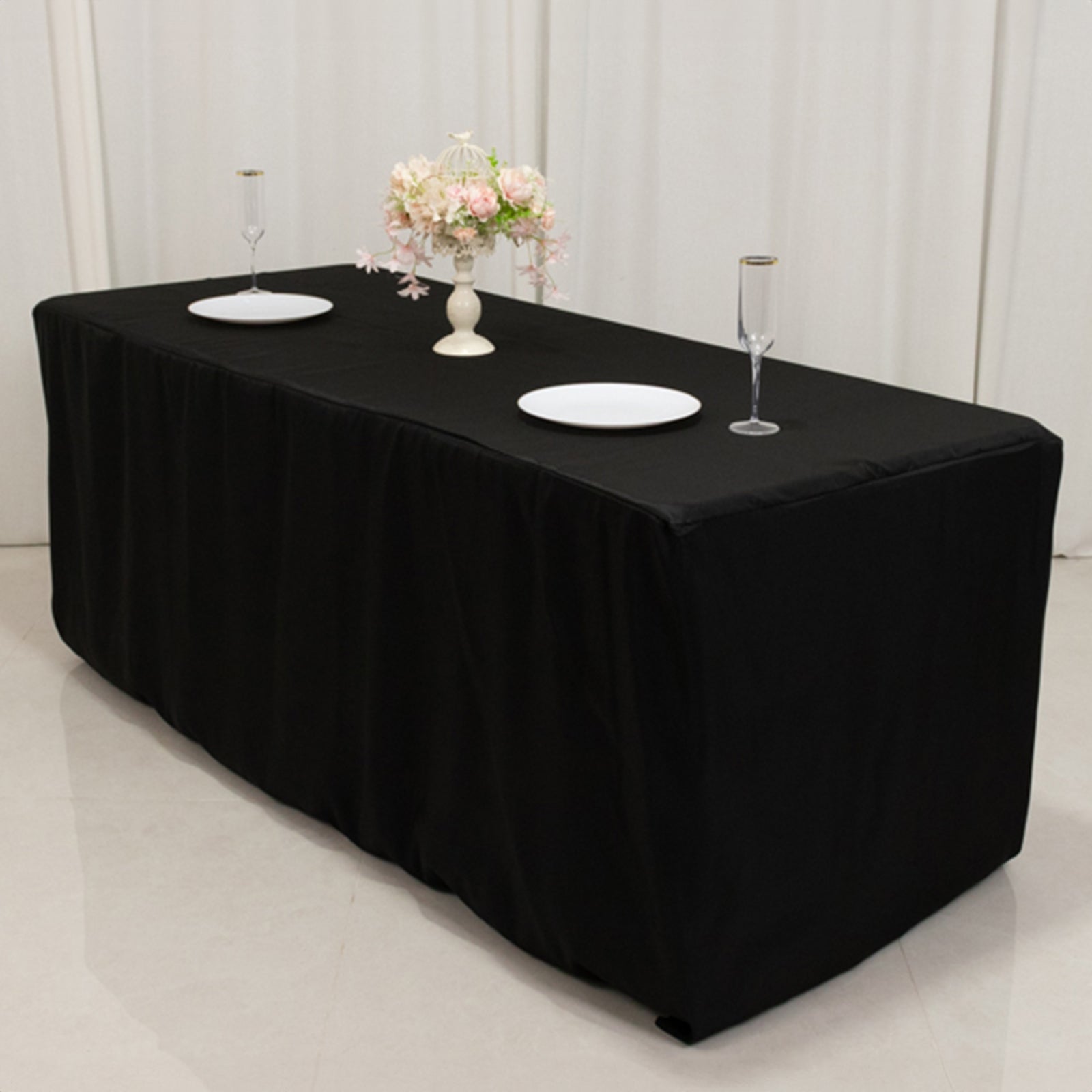 Premium Polyester 6ft Rectangle Tablecloth Black Durable Fitted 220GSM Table Cover