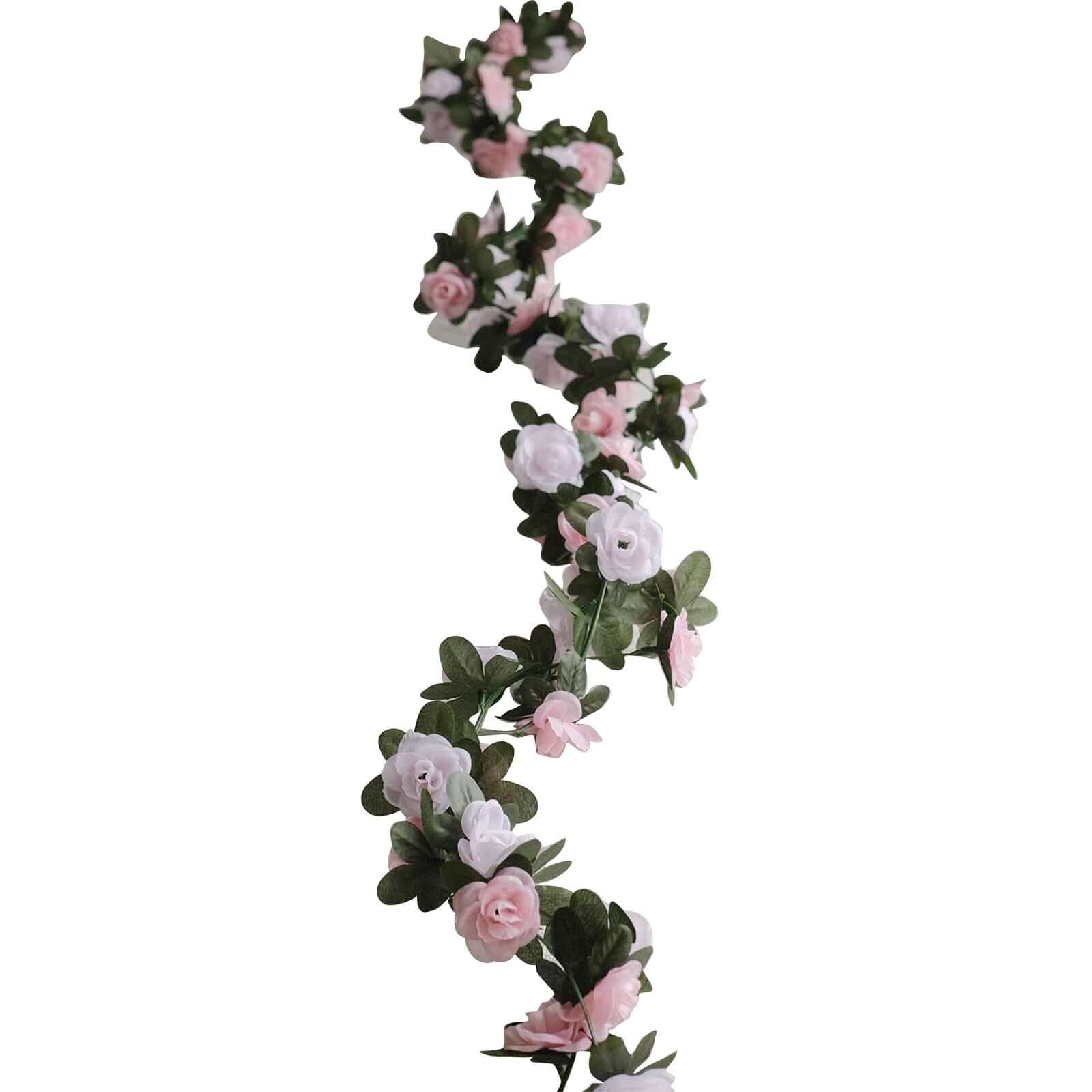 2 Pack 8ft Blush Dusty Rose Artificial Silk Flower Garland Mini Rose Vines with 45 Flower Heads