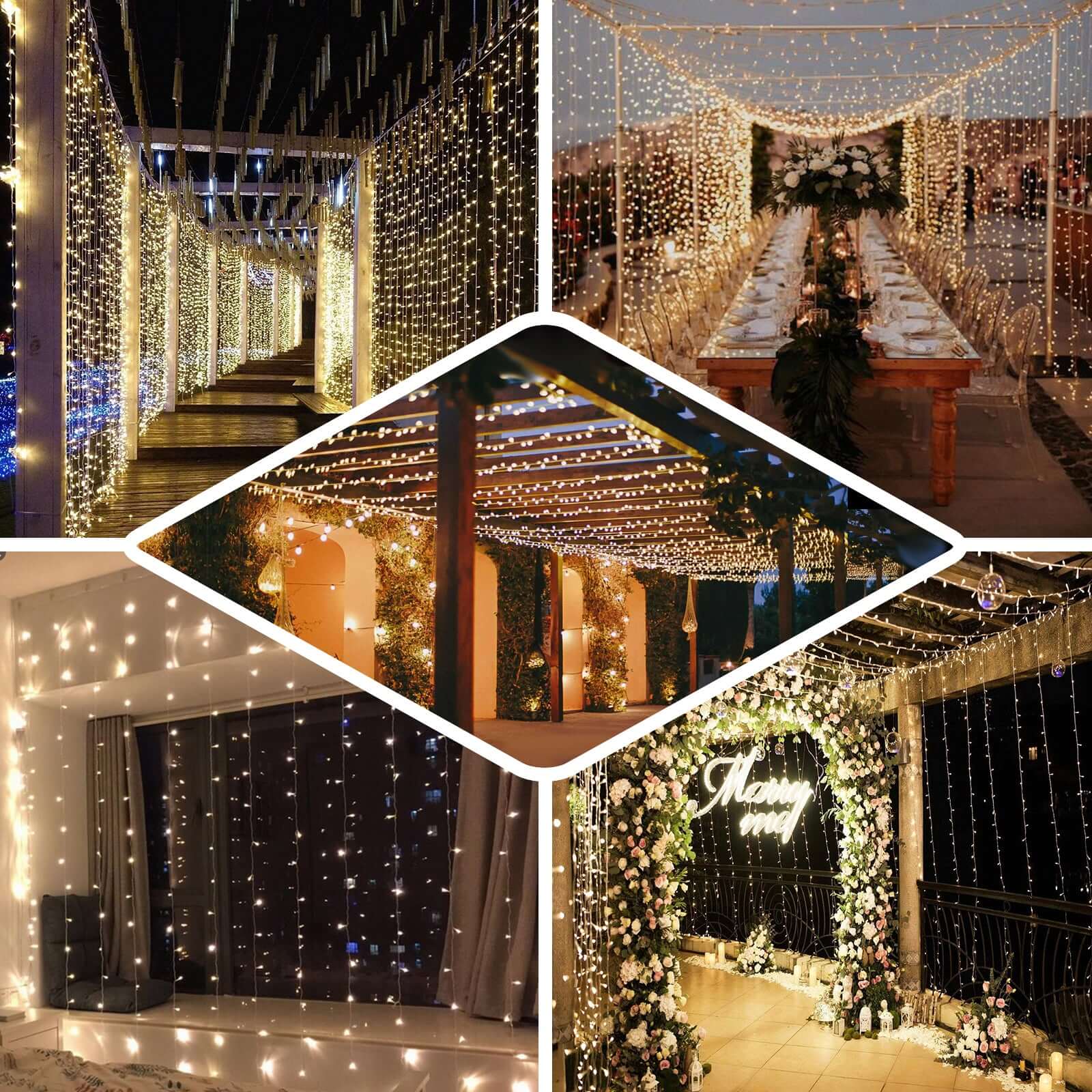 Warm White 600 LED Twinkle Fairy Lights with 8 Modes, Plug In Connectable Curtain String Lights - 10ftx20ft