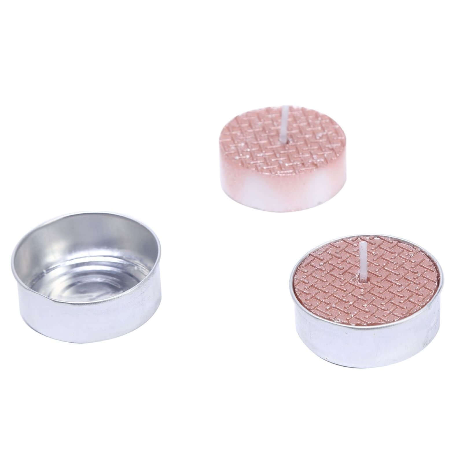 9-Pack Tealight Candles Metallic Rose Gold Textured Design - Unscented Dripless Wax for Events