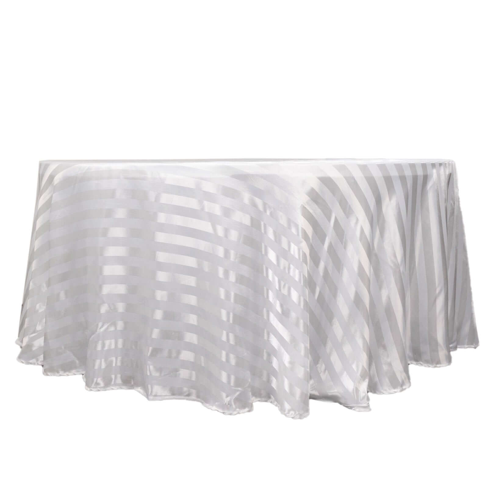 Satin Striped 120 Round Tablecloth White Satin Stripe - Silky Smooth Seamless Wedding Decor