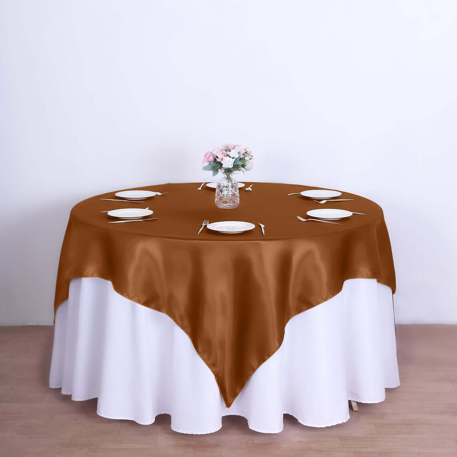 Satin 72x72 Table Overlay Square Tablecloth Cinnamon Brown - Smooth Finish Table Cover