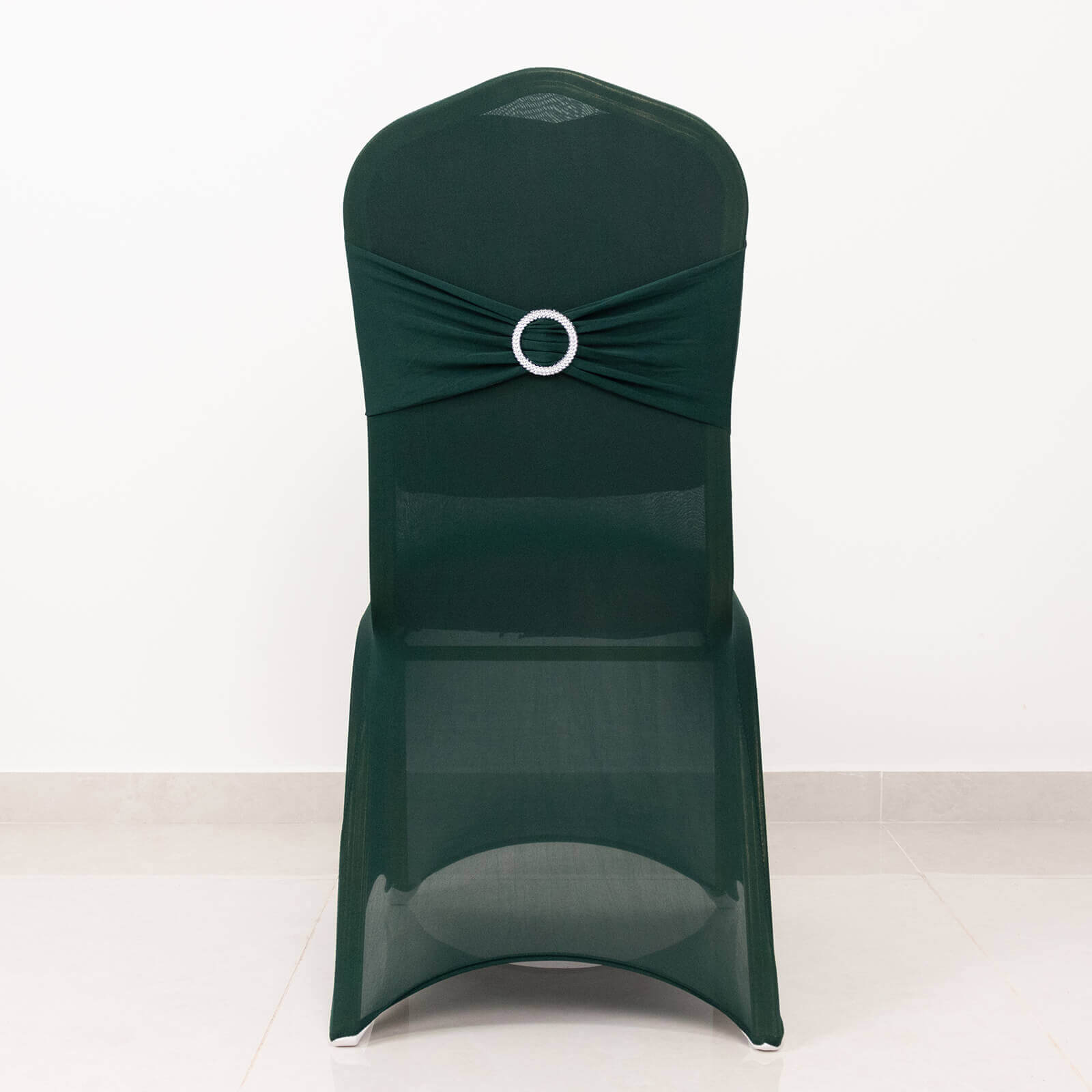 Spandex Chair Cover with Hunter Emerald Green Rhinestone Buckled Sash Band Blush - Stretch Fitted Slipcover