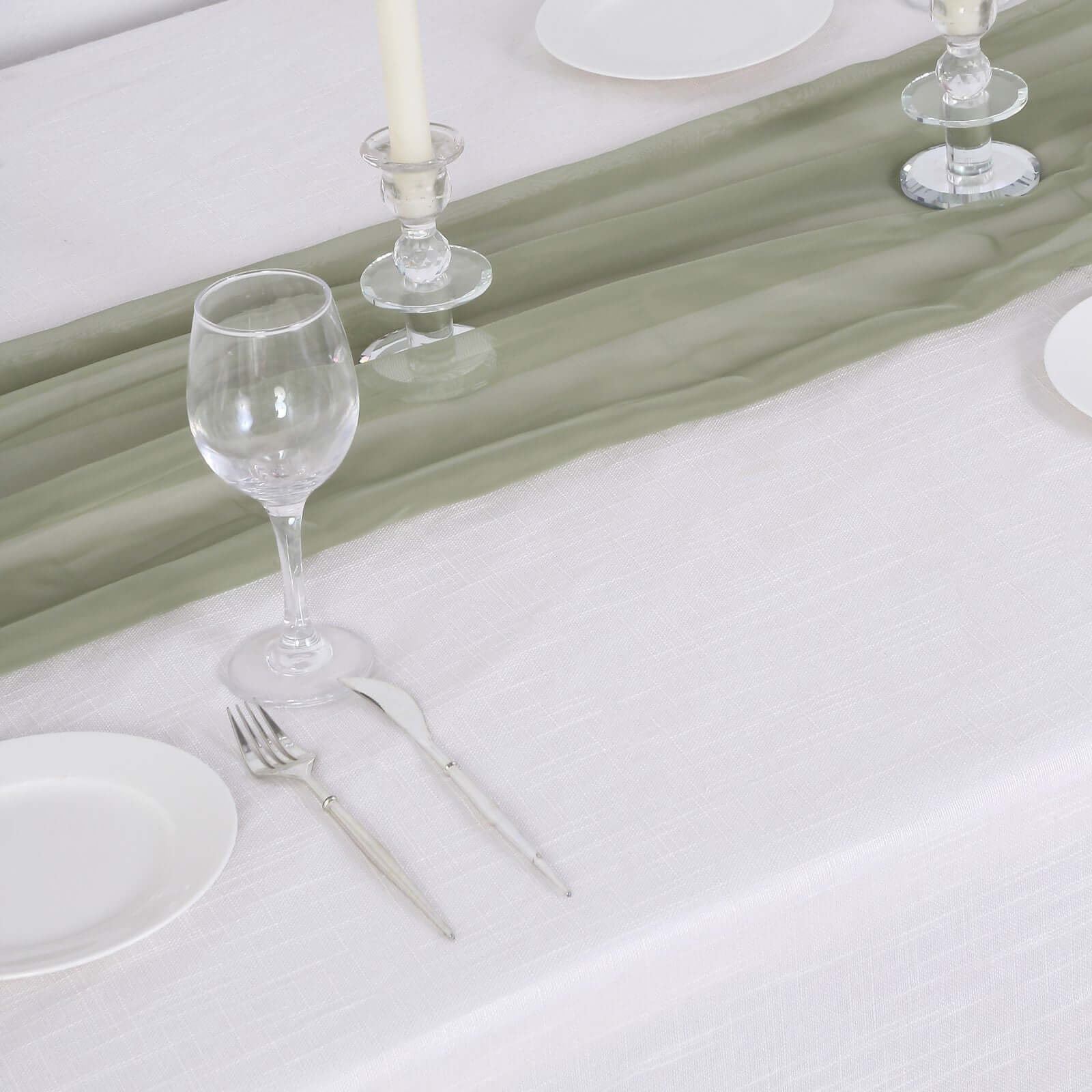 Premium Chiffon 6ft Table Runner Dusty Sage Green - Flowy & Lightweight Table Decor