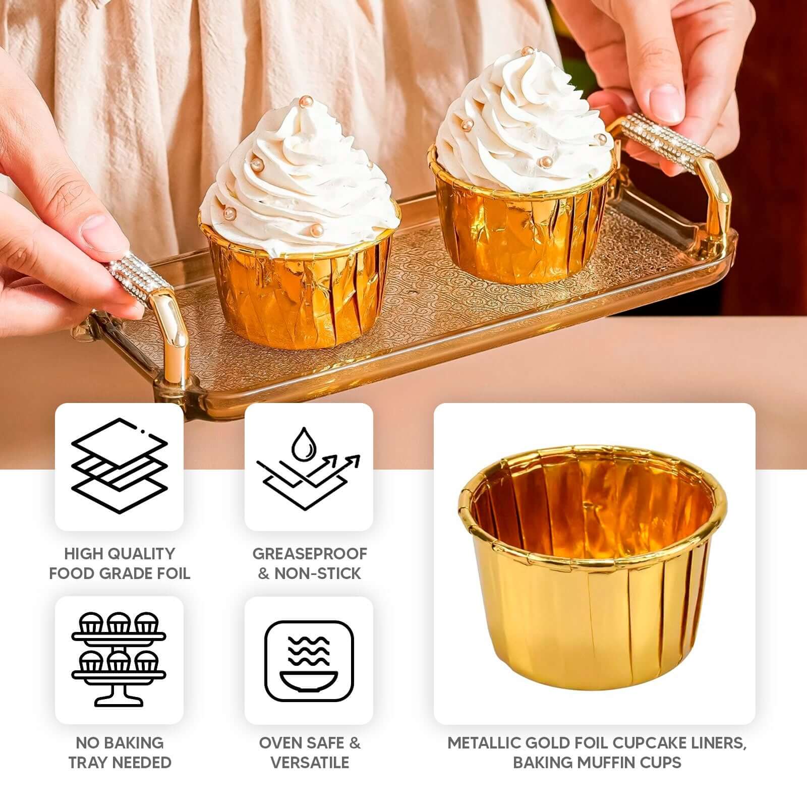 48-Pack Cupcake Liners Metallic Gold - Sturdy & Oil Proof Dessert Baking Muffin Cake Ramekin Cups 3oz