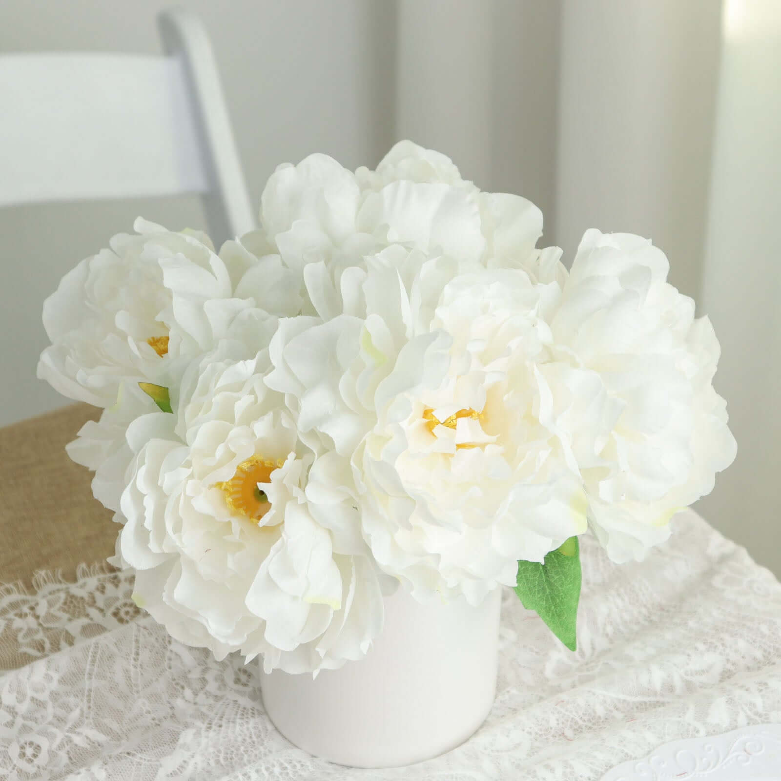 2 Bushes 17 White Artificial Silk Peony Flower Bouquets, Real Touch Peonies Spray