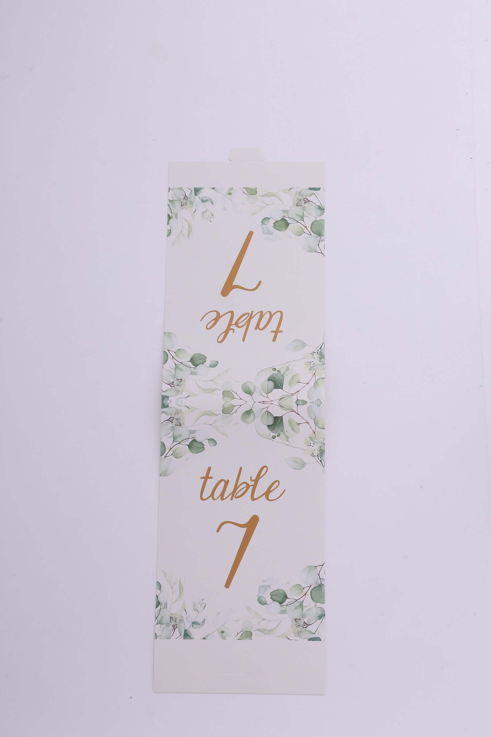 25-Pack Paper Wedding Table Numbers 1-25 White/Green Eucalyptus Leaves Design - Free Standing Double Sided Table Signs with Glam Gold Foil Numbers 7