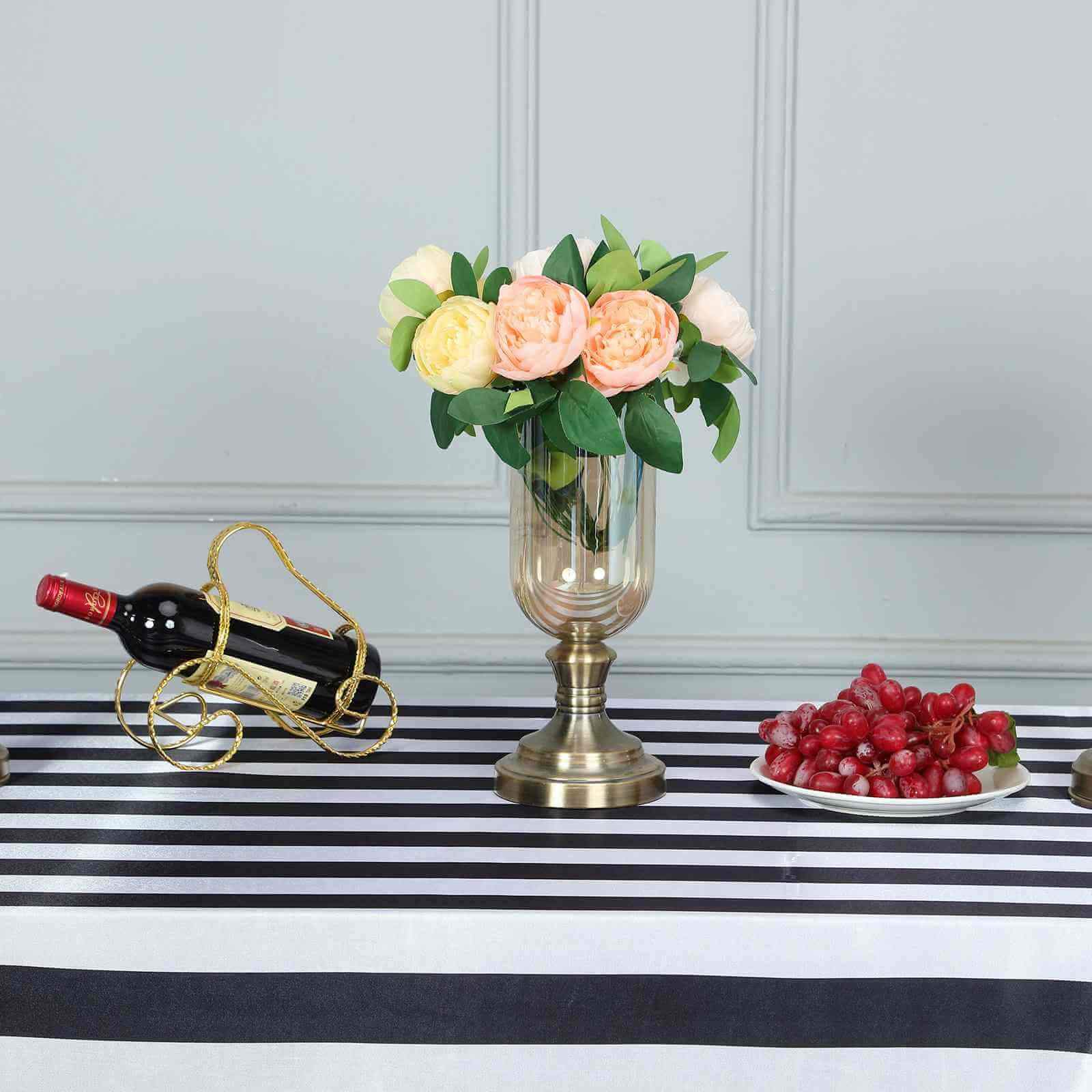 Satin 90x156 Rectangle Tablecloth Black/White - Stripe Design with Seamless Finish Table Cover